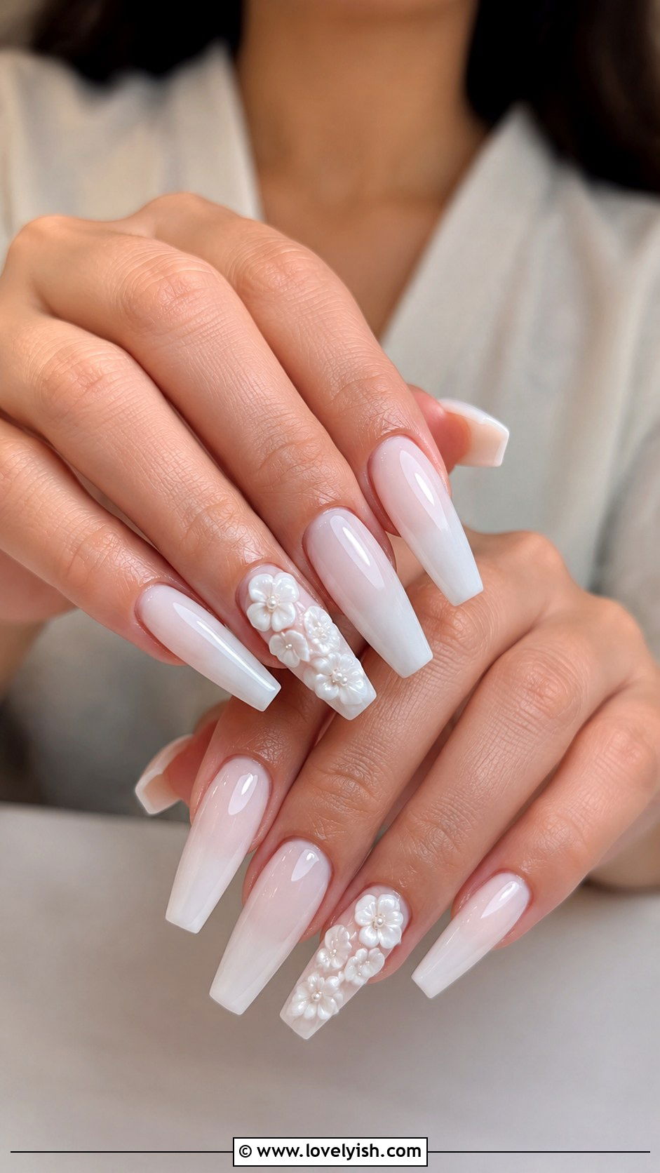 White 3D Floral Nails - 25 easter nails design ideas - 25 easter nails design ideas
