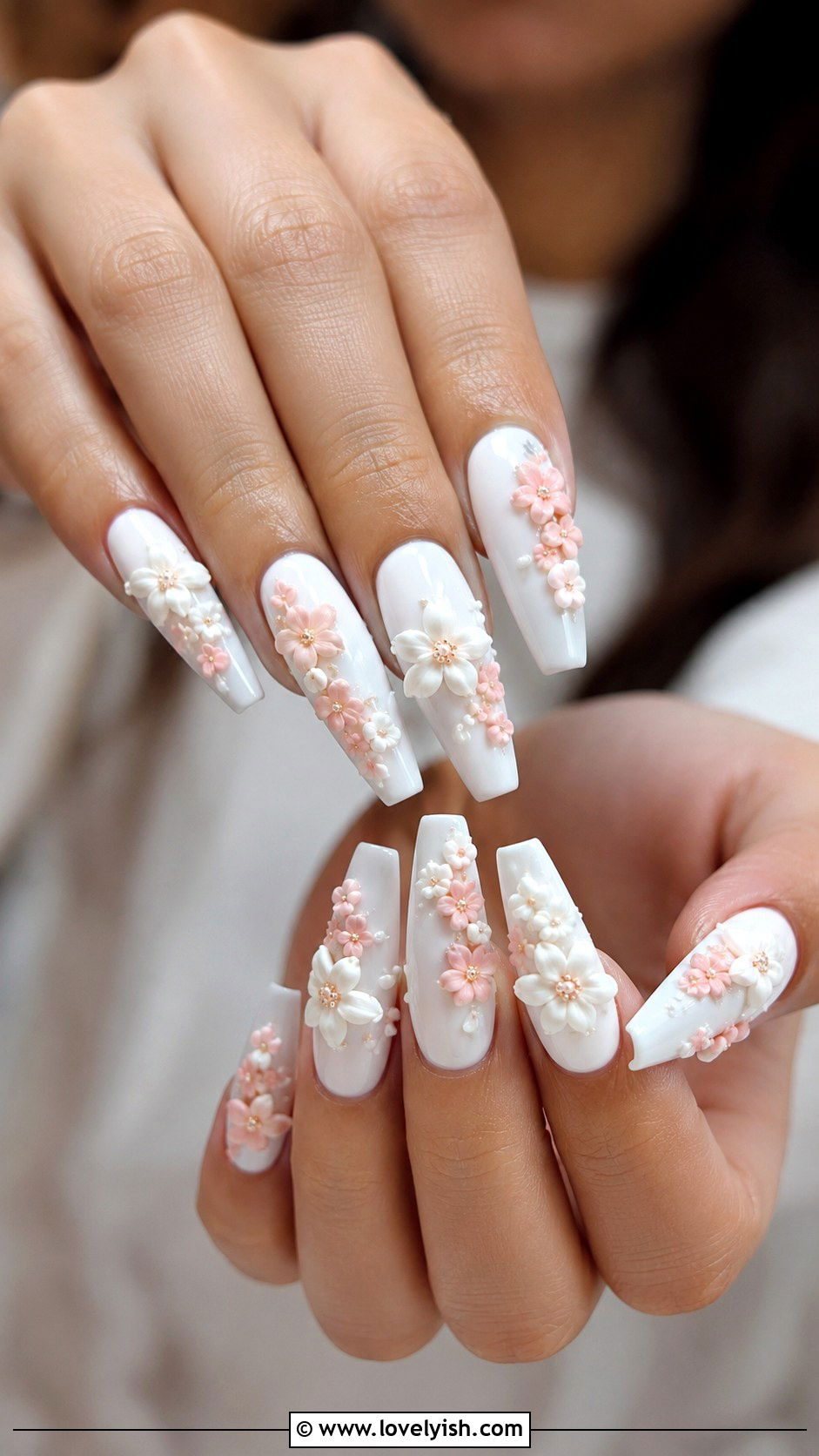White 3D Flower Nails - 50 white nails - 50 white nails