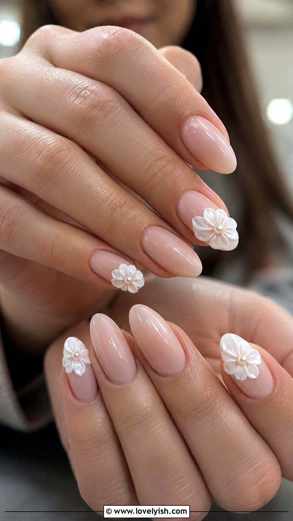 White 3D Flower Nails - 50 may nails - 50 may nails