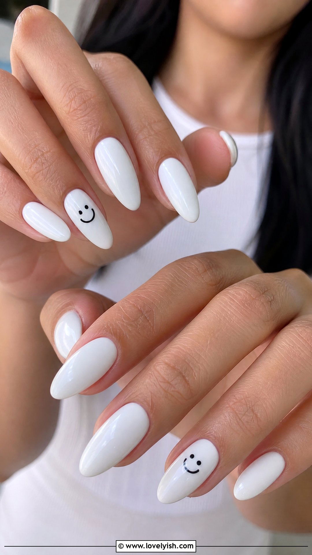 White Almond Smiley Face Nails - 50 smiley face nails - 50 smiley face nails