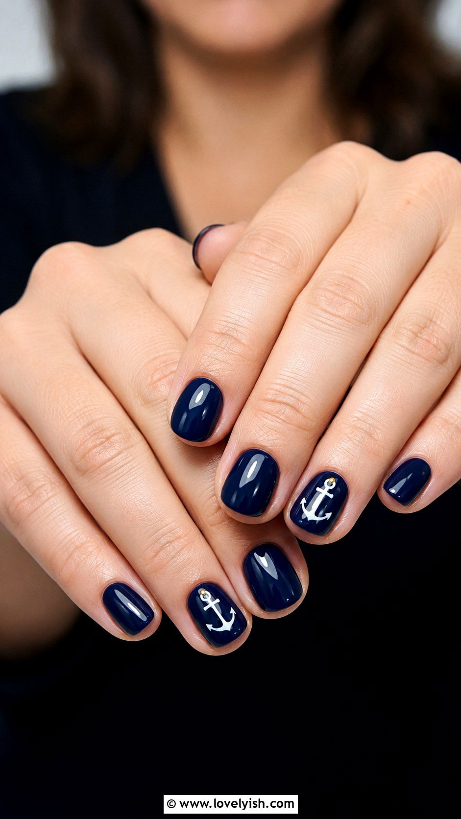 White Anchor on Navy Glossy Nails - 50 anchor nail designs - 50 anchor nail designs