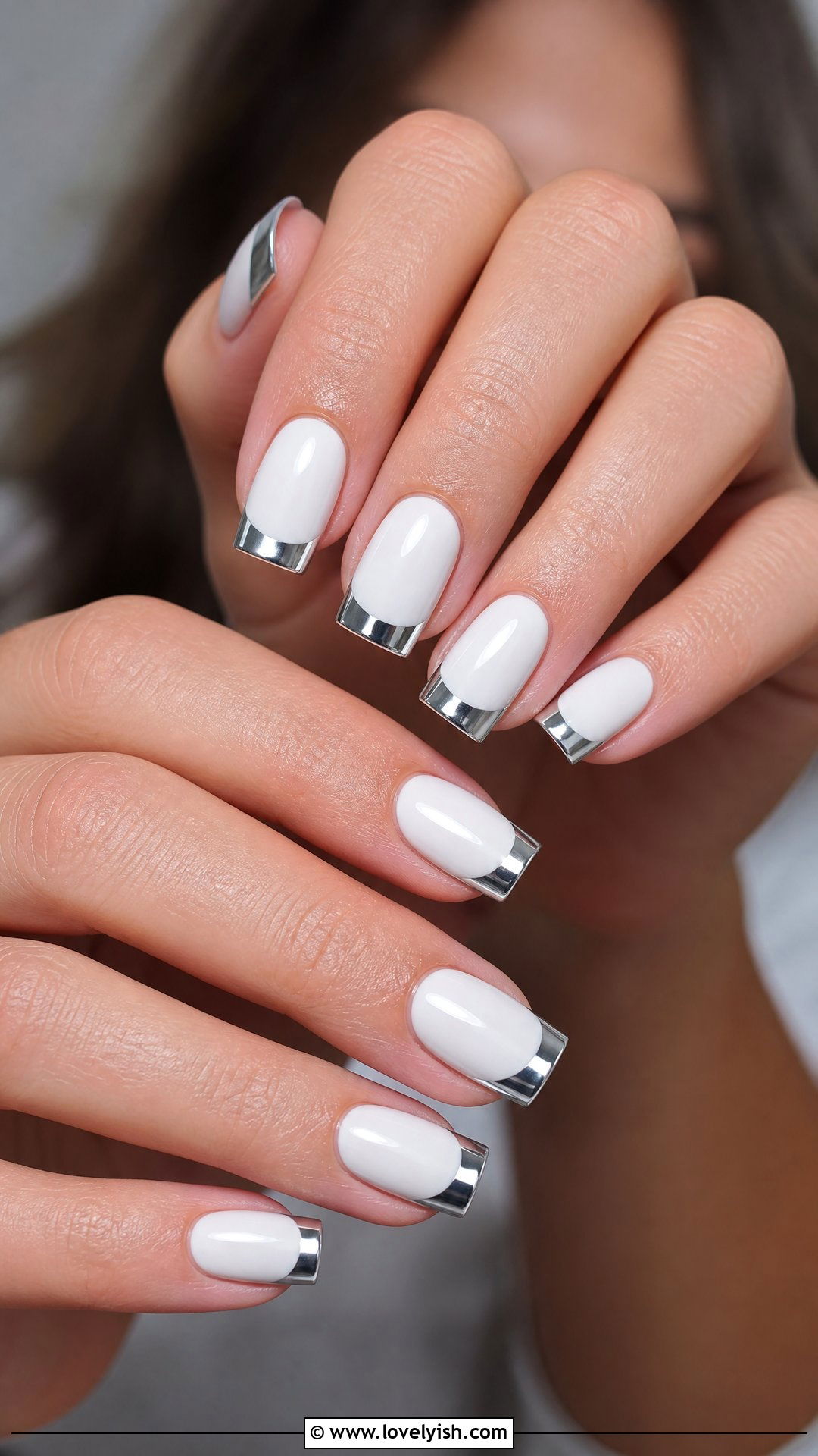 White Base Chrome French Tip Nails - 50 chrome french tip nails - 50 chrome french tip nails