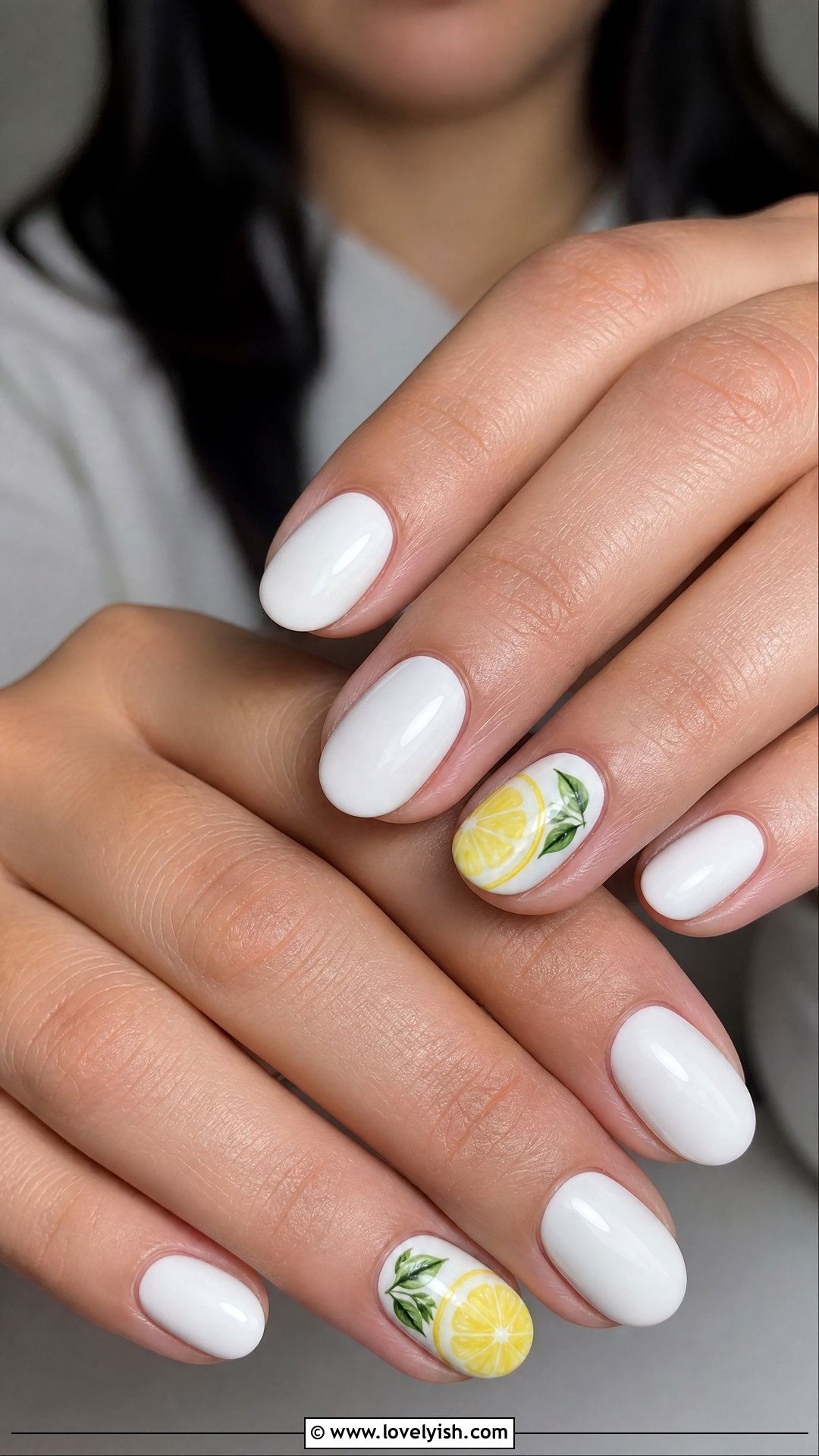 White Base Lemon Slice Accent Nails - 50 lemon nail design ideas - 50 lemon nail design ideas