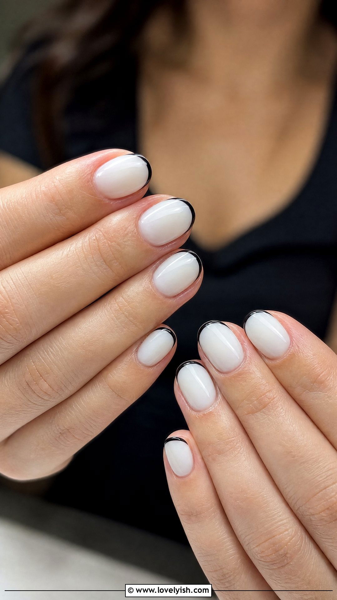 White Base with Thin Black French Tips - 25 black and white nail art ideas - 25 black and white nail art ideas