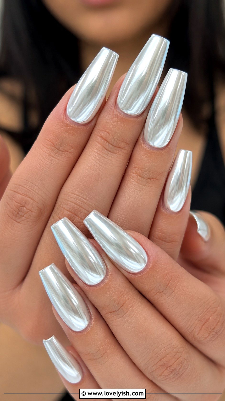 White Chrome Coffin Nails - 50 white chrome nails - 50 white chrome nails