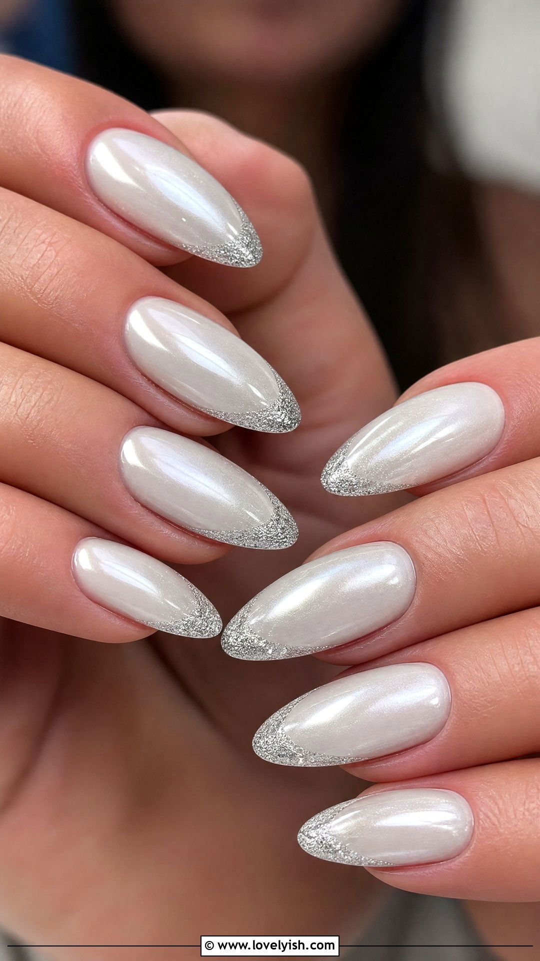 White Chrome Glitter Tip Nails - 50 sparkly nails - 50 sparkly nails
