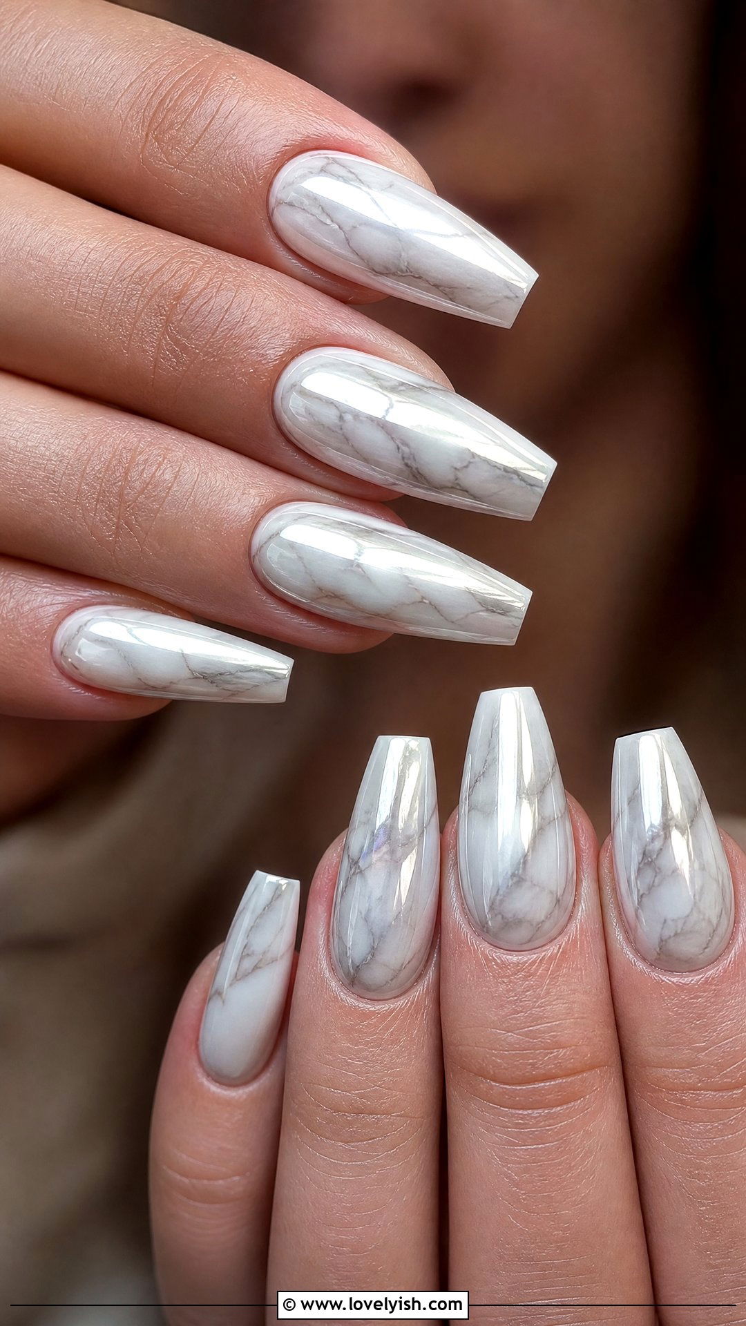 White Chrome Marble Nails - 50 white chrome nails - 50 white chrome nails