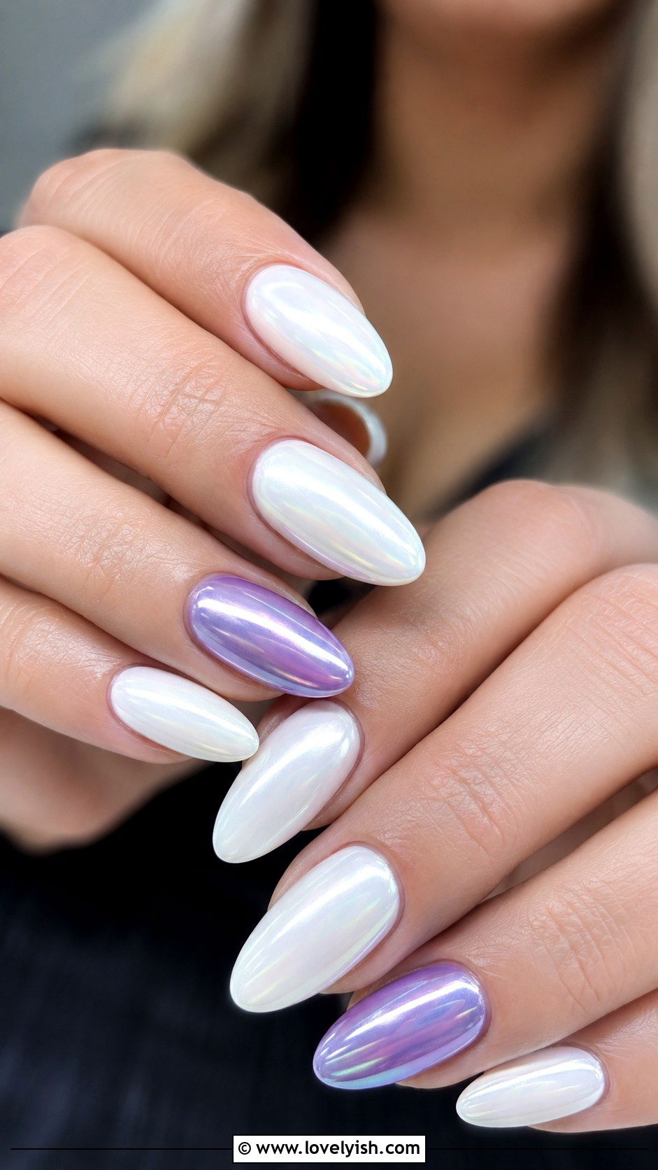 White Chrome Nails With Blue or Lavender Accents - 50 white chrome nails - 50 white chrome nails