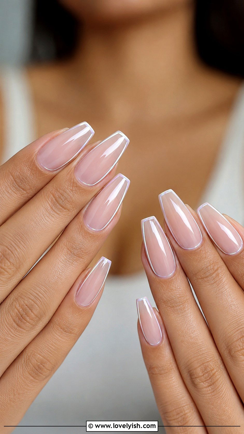 White Chrome Nails With Chrome Border Details - 50 white chrome nails - 50 white chrome nails