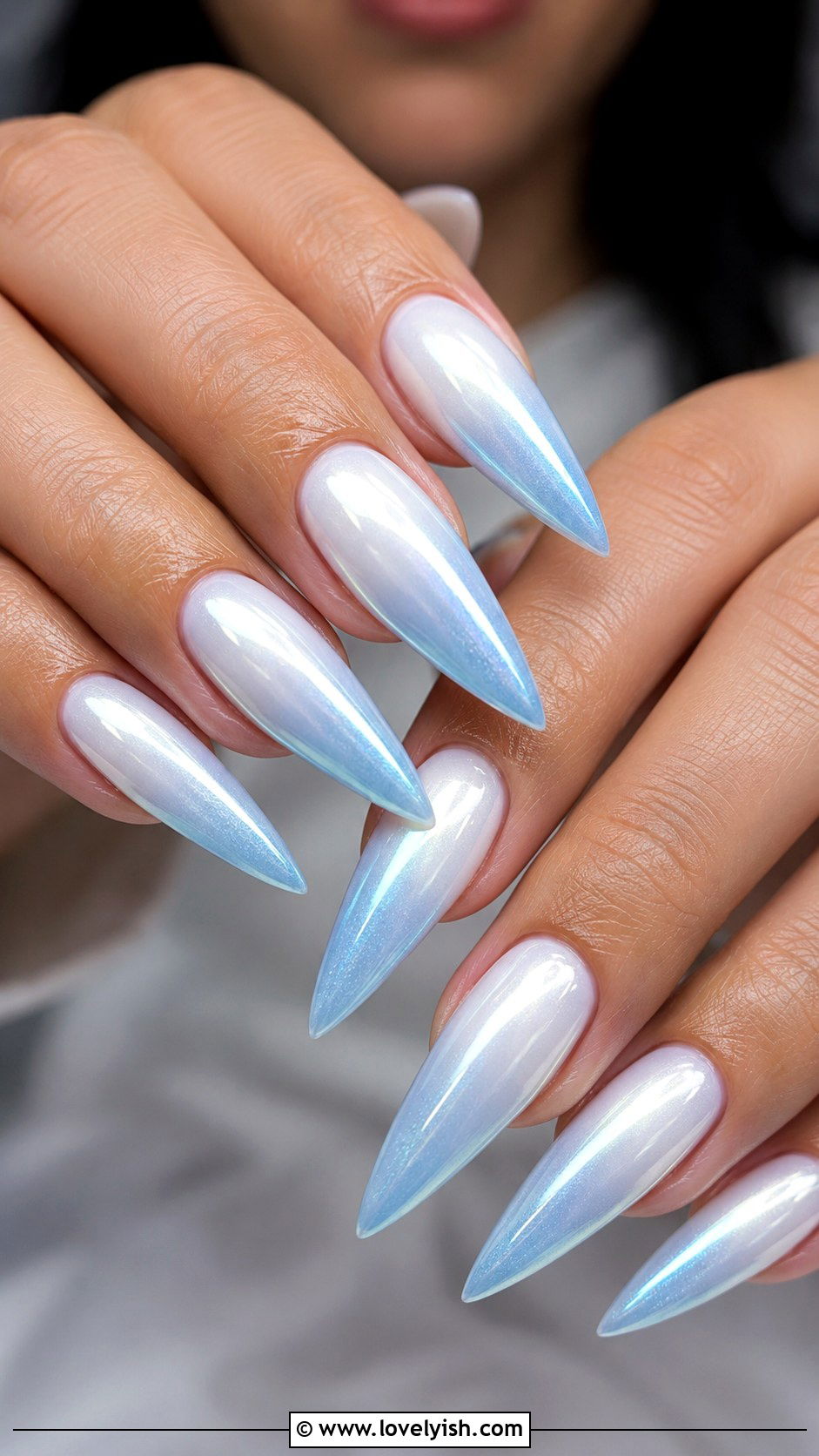 White Chrome Nails With Icy Blue Ombre - 50 white chrome nails - 50 white chrome nails