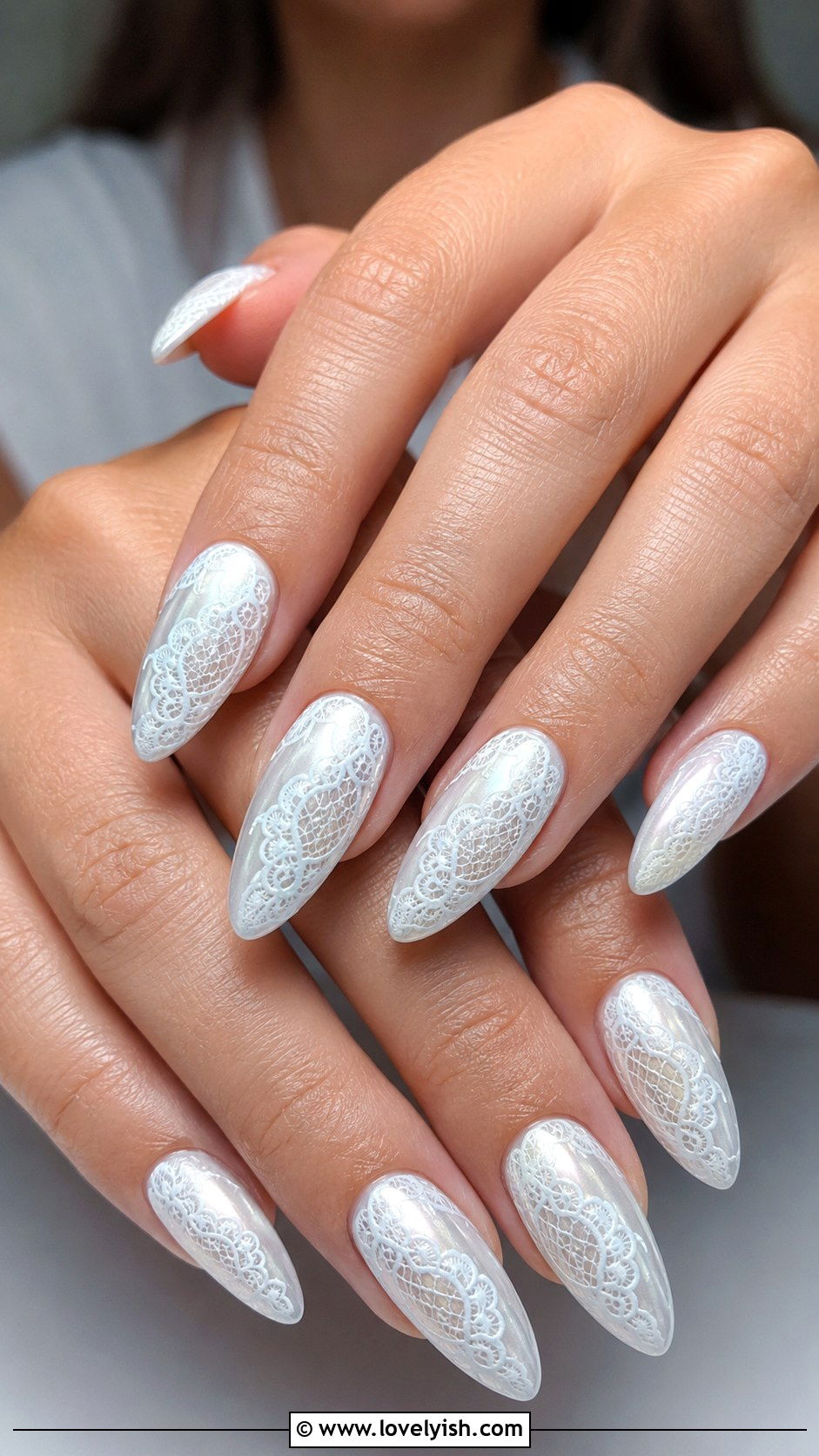 White Chrome Nails With Lace Inspired Art - 50 white chrome nails - 50 white chrome nails