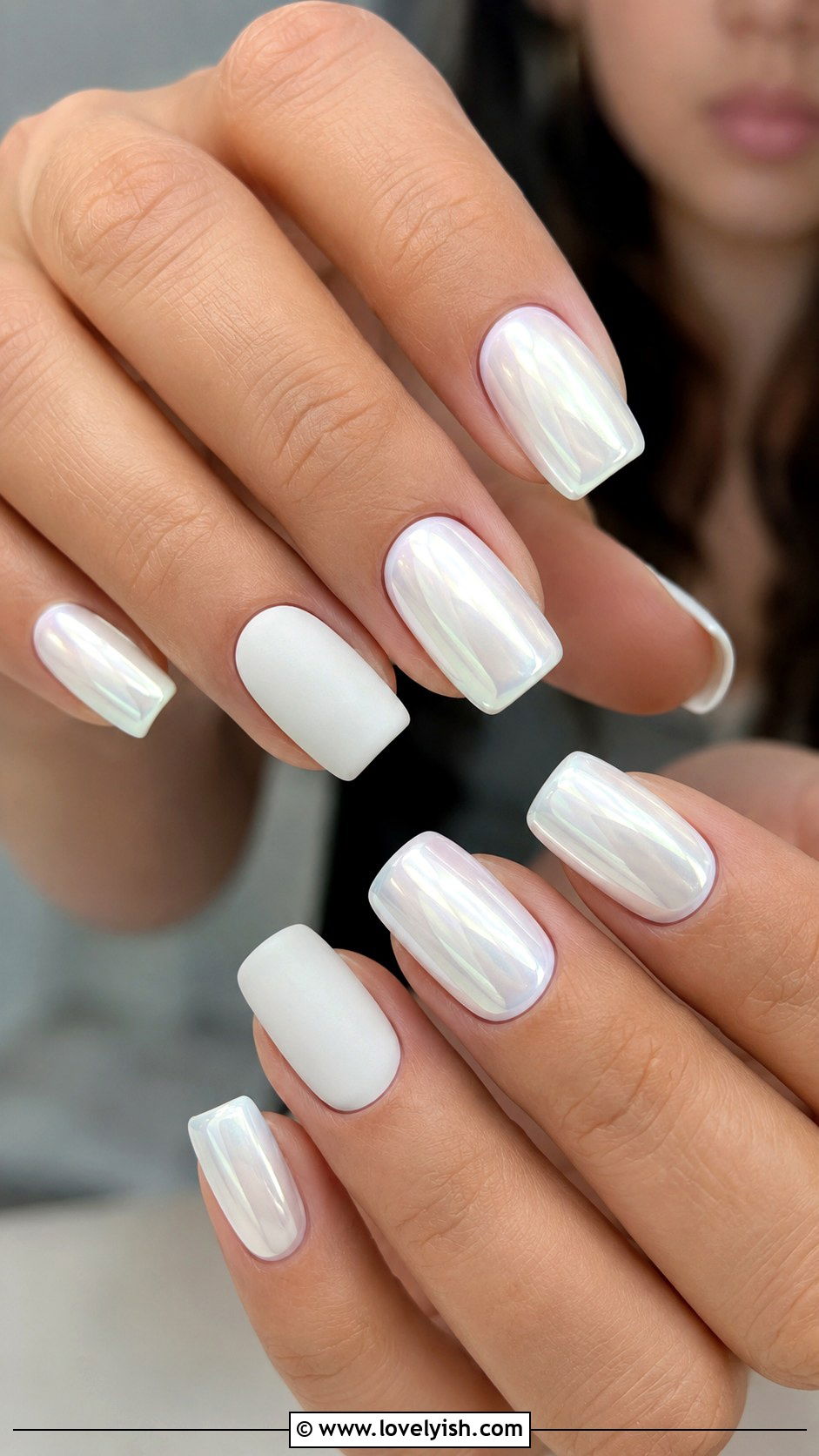 White Chrome Nails With Matte Accent Nail - 50 white chrome nails - 50 white chrome nails