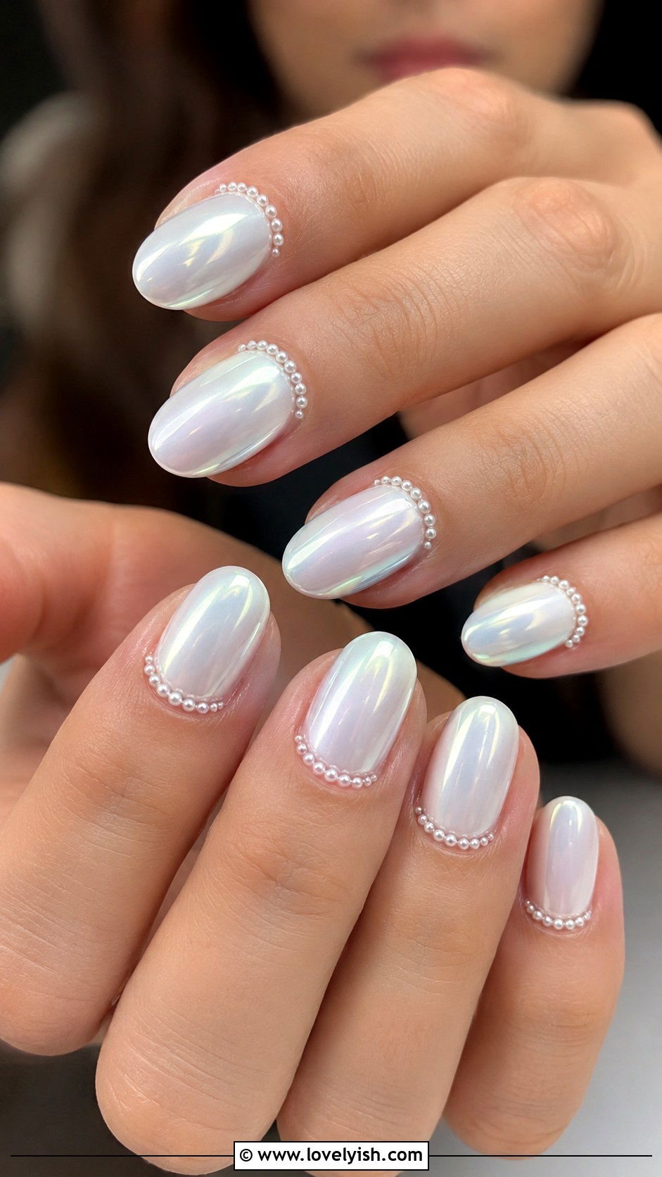 White Chrome Nails With Pearl Cuticle Line - 50 white chrome nails - 50 white chrome nails