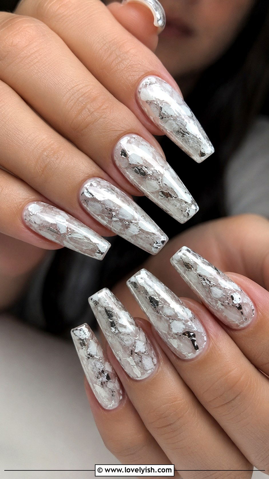 White Chrome Nails With Silver Foil - 50 white chrome nails - 50 white chrome nails
