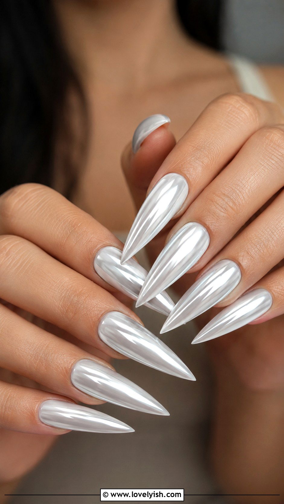 White Chrome Stiletto Nails - 50 white chrome nails - 50 white chrome nails