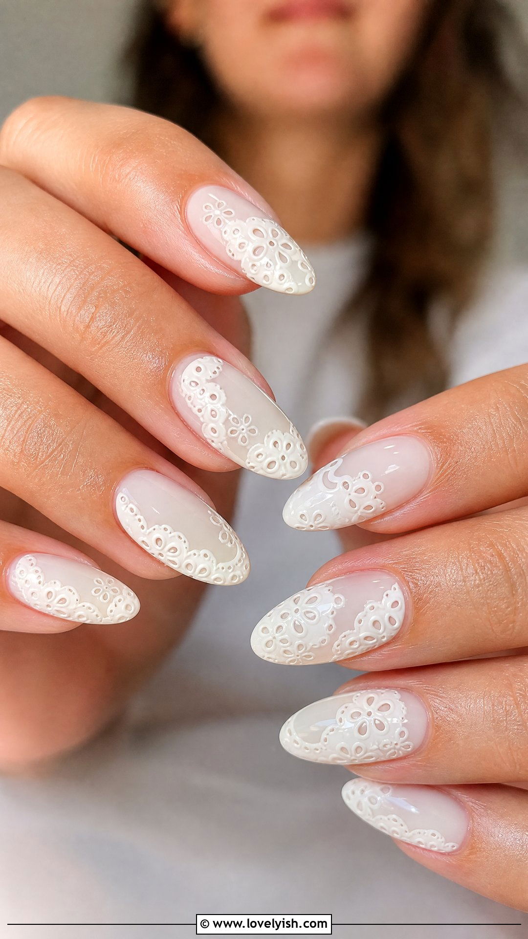 White Eyelet Lace Nails - 50 cute spring nail designs - 50 cute spring nail designs