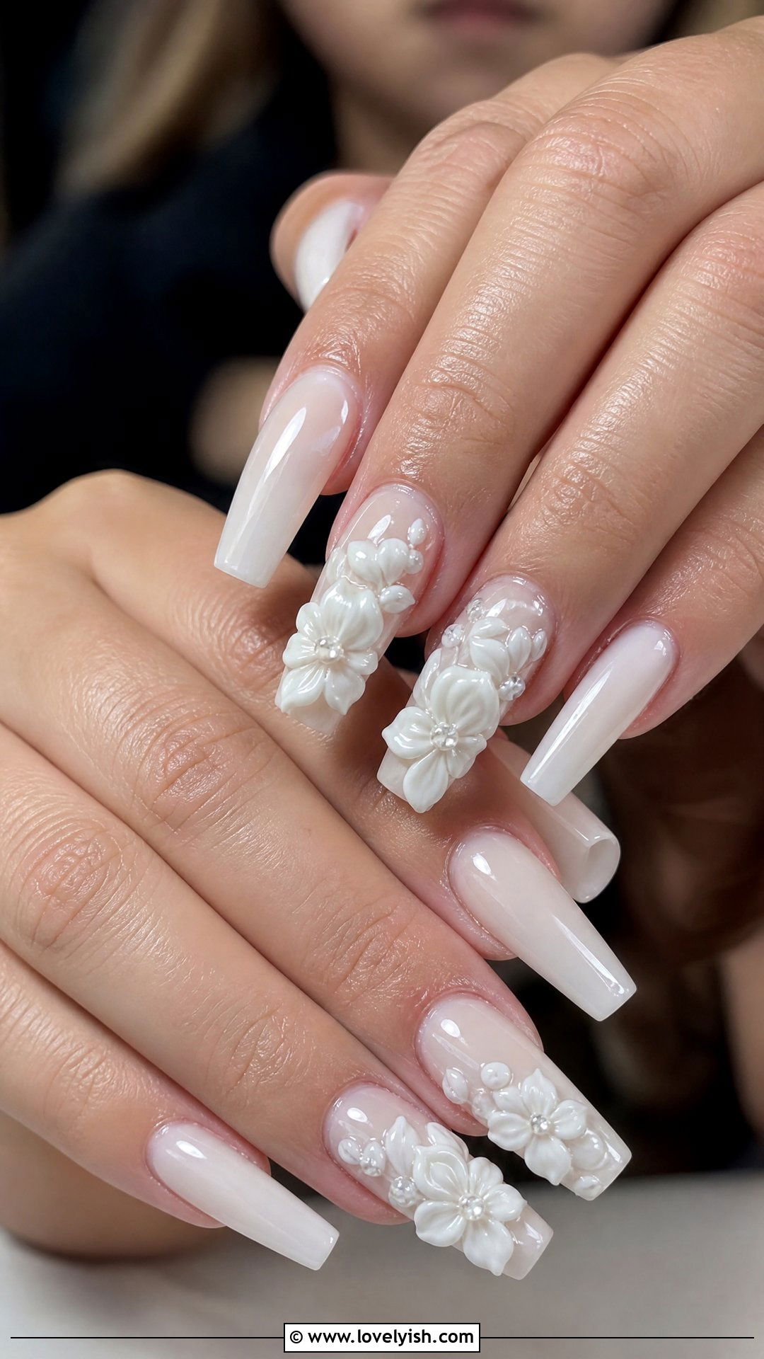 White Floral 3D Nails - 50 spring nails - 50 spring nails