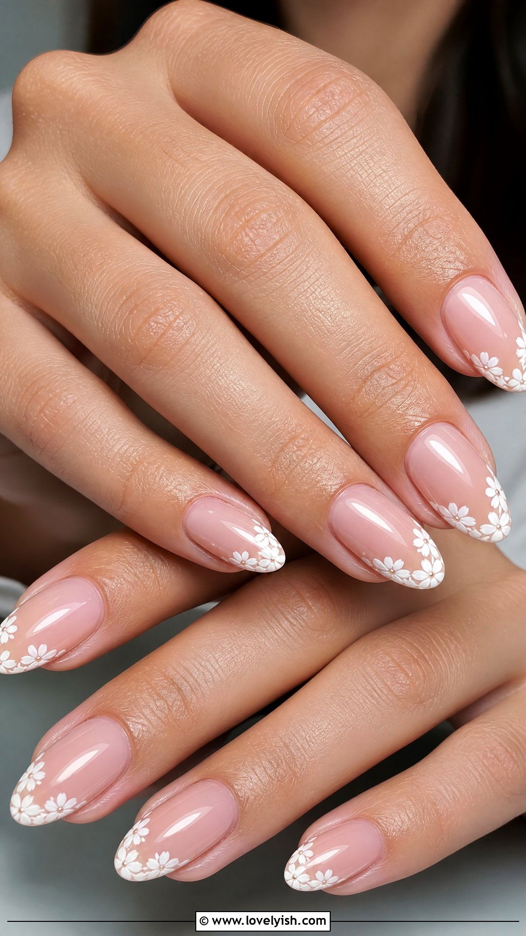 White Floral French Tips - 50 classy spring nail designs - 50 classy spring nail designs