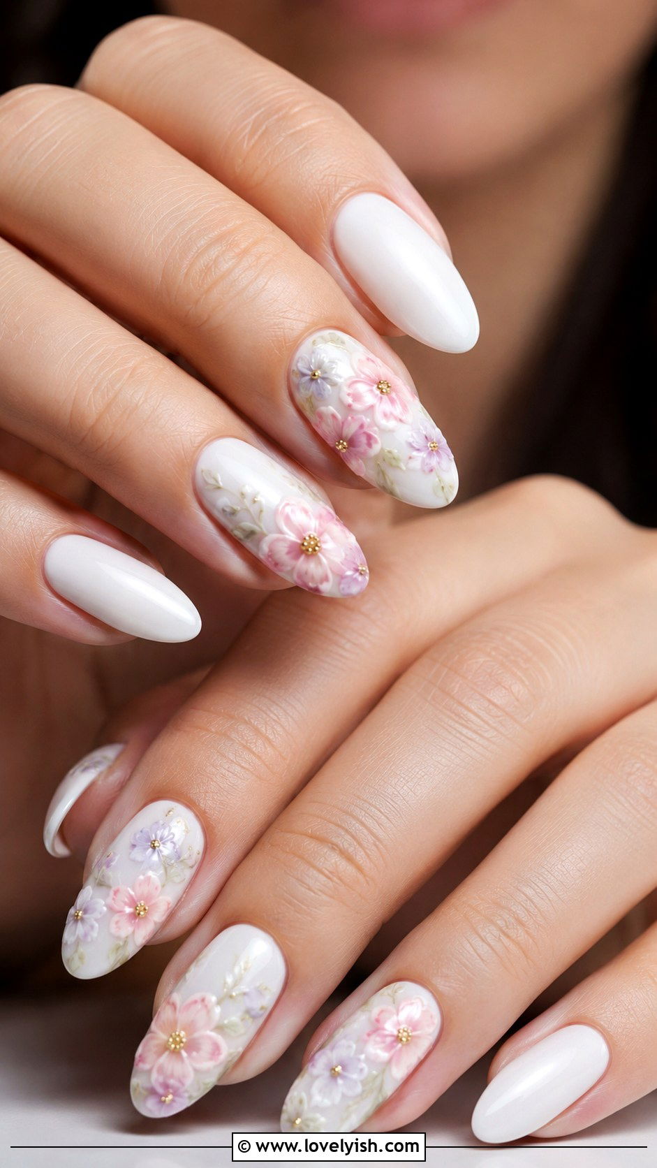 White Floral Nails - 50 white nails - 50 white nails