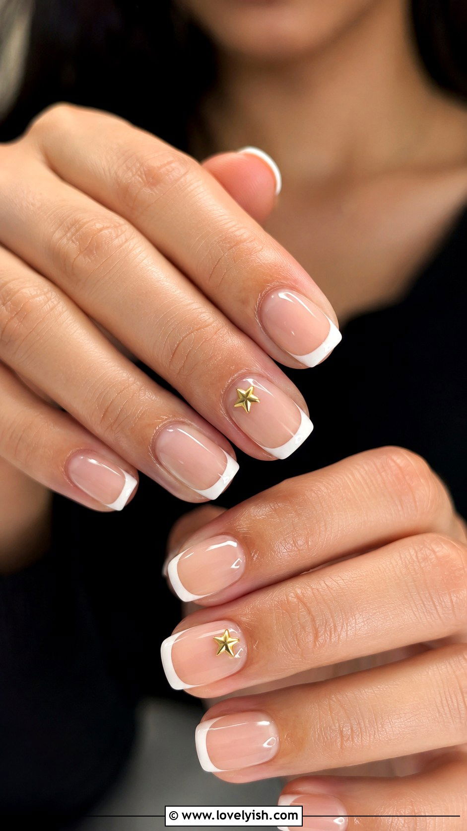 White French Tip with Star Charm Nails - 50 back to school nails - 50 back to school nails