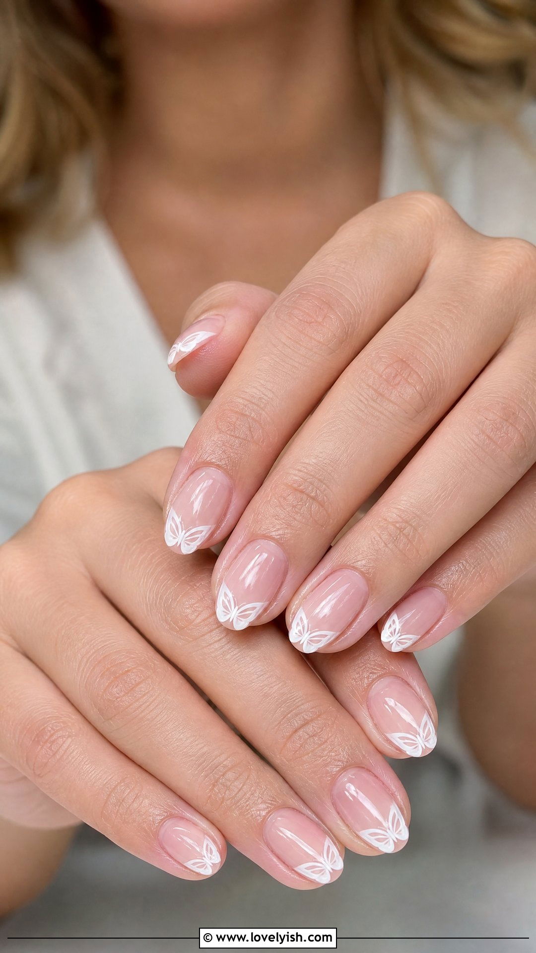 White French with Butterfly Tip Nails - 25 butterfly nail design ideas - 25 butterfly nail design ideas