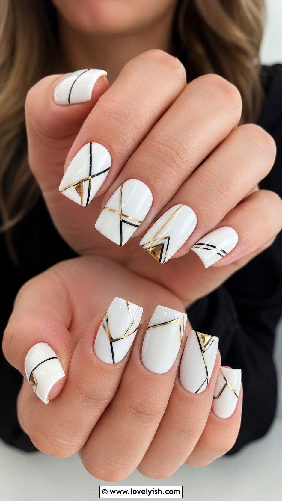 White Geometric Nails - 50 white nails - 50 white nails