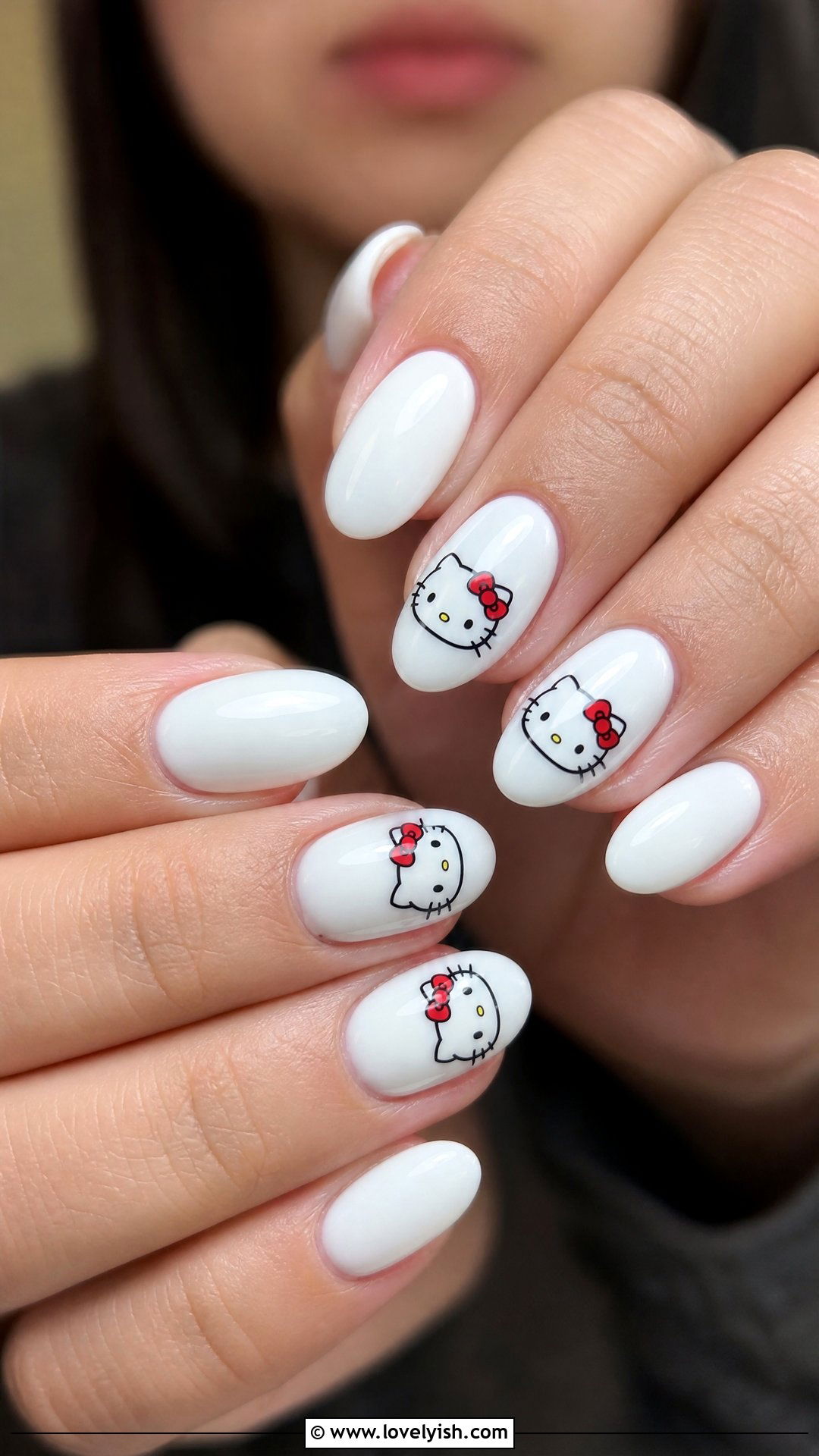 White Hello Kitty Nails With Red Bow - 25 hello kitty nail designs - 25 hello kitty nail designs