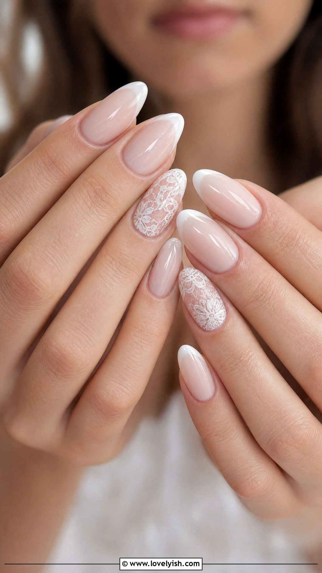 White Lace Accent Bridal Nails - 25 bridal nail ideas