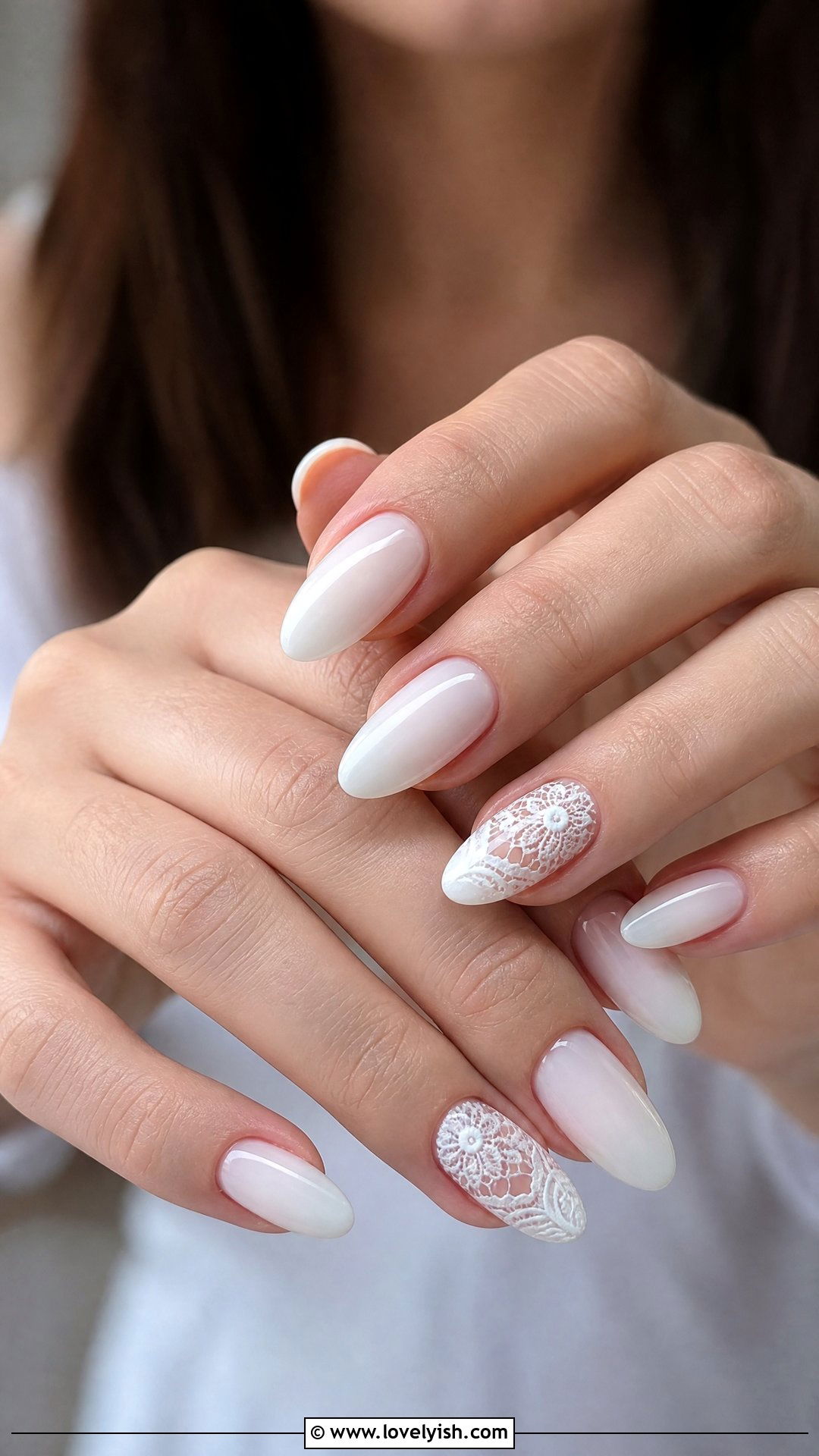 White Lace Accent Nails - 25 classy nail ideas - 25 classy nail ideas