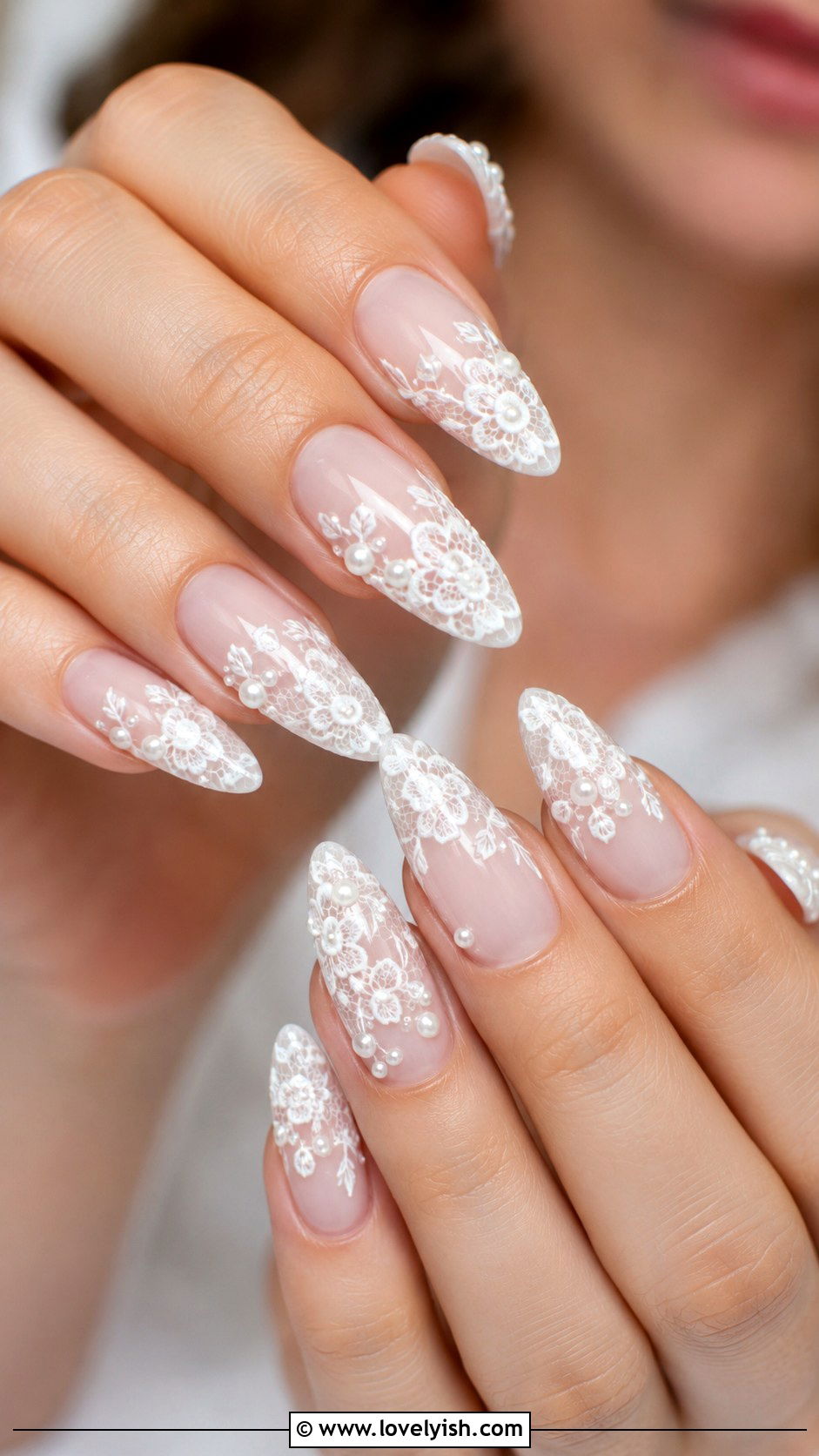 White Lace Bridal Nails - 44 nails design - 44 nails design