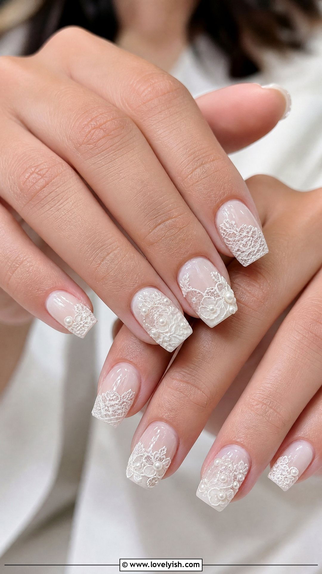 White Lace Bridal Short Coffin Nails - 50 short coffin nails - 50 short coffin nails