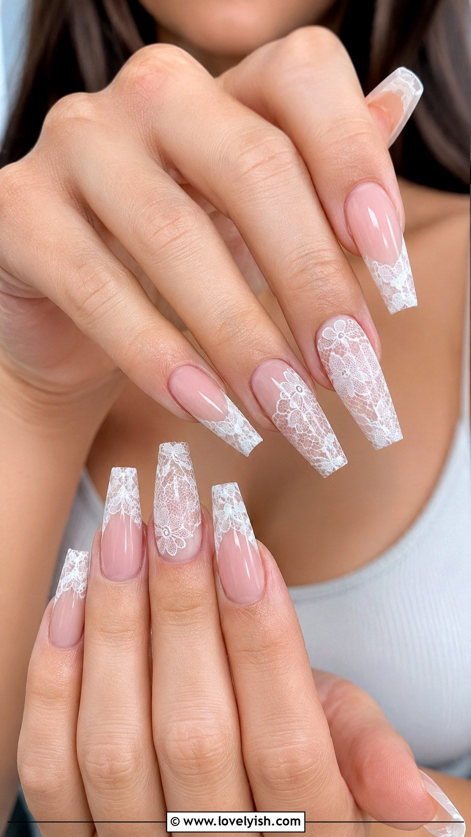 White Lace Coffin Nails - 25 coffin nail designs - 25 coffin nail designs