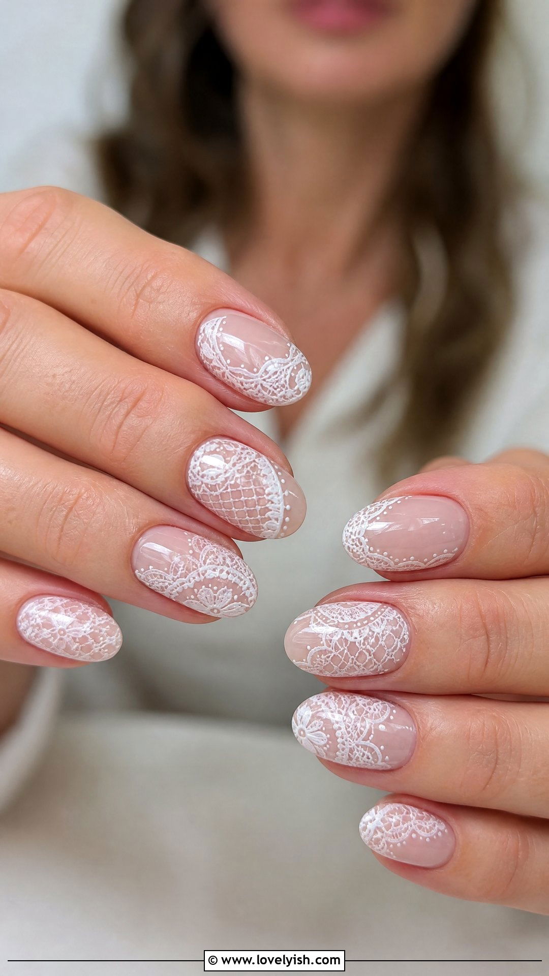 White Lace Pattern Bridal Nails - 50 bridal nails - 50 bridal nails