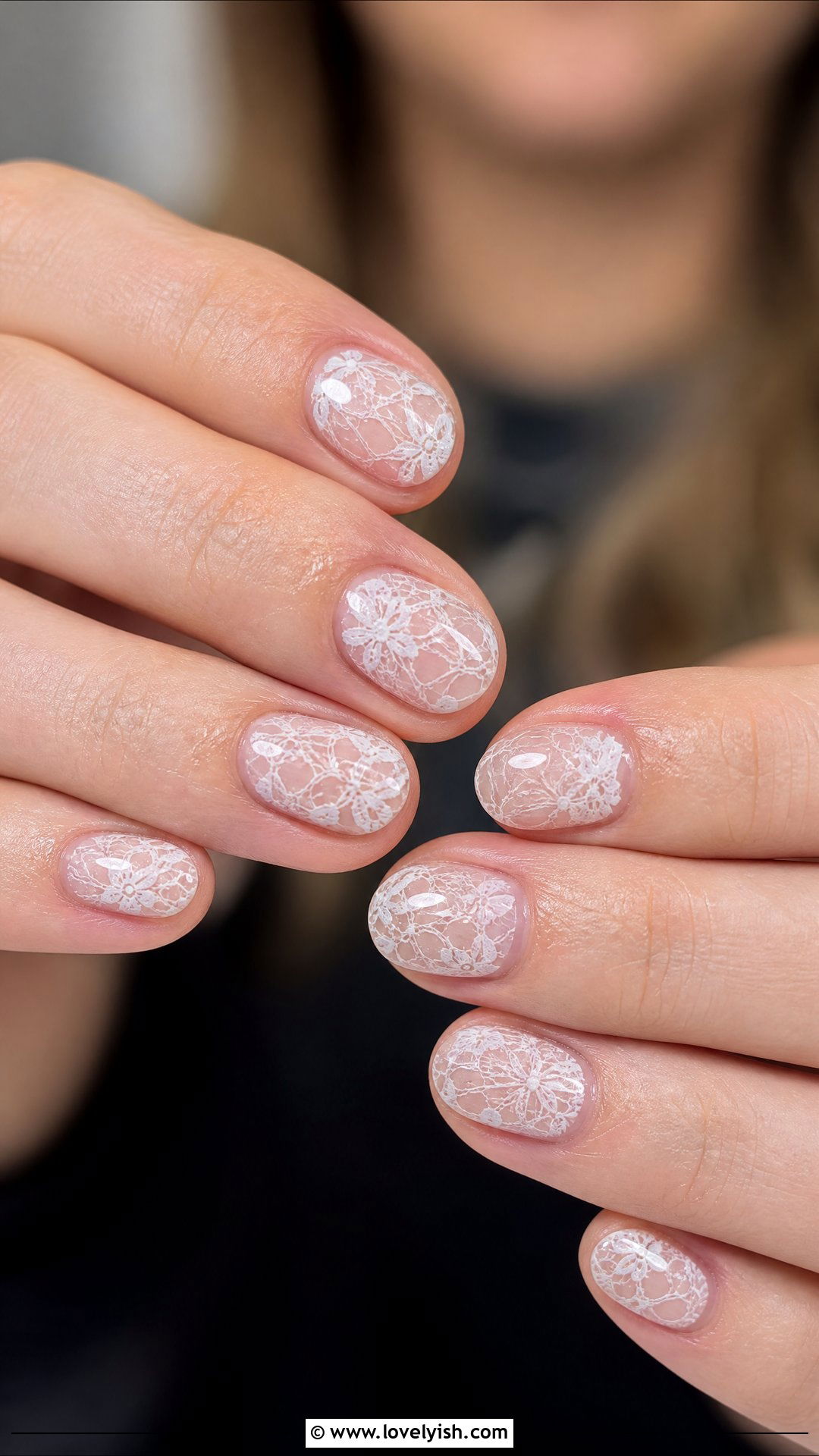 White Lace Short Oval Nails - 50 short oval nails - 50 short oval nails