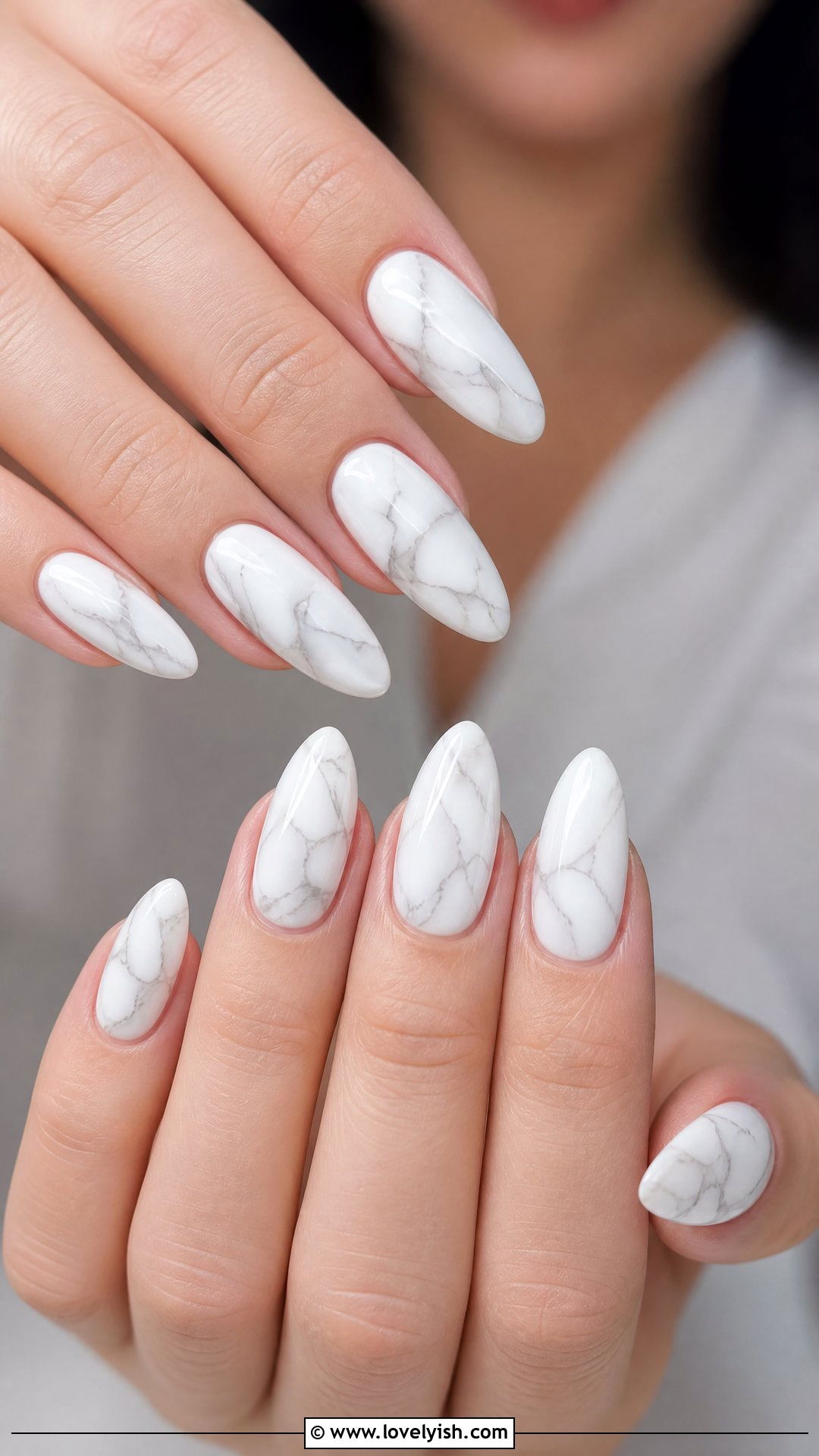 White Marble Almond Nails - 50 classy nails - 50 classy nails