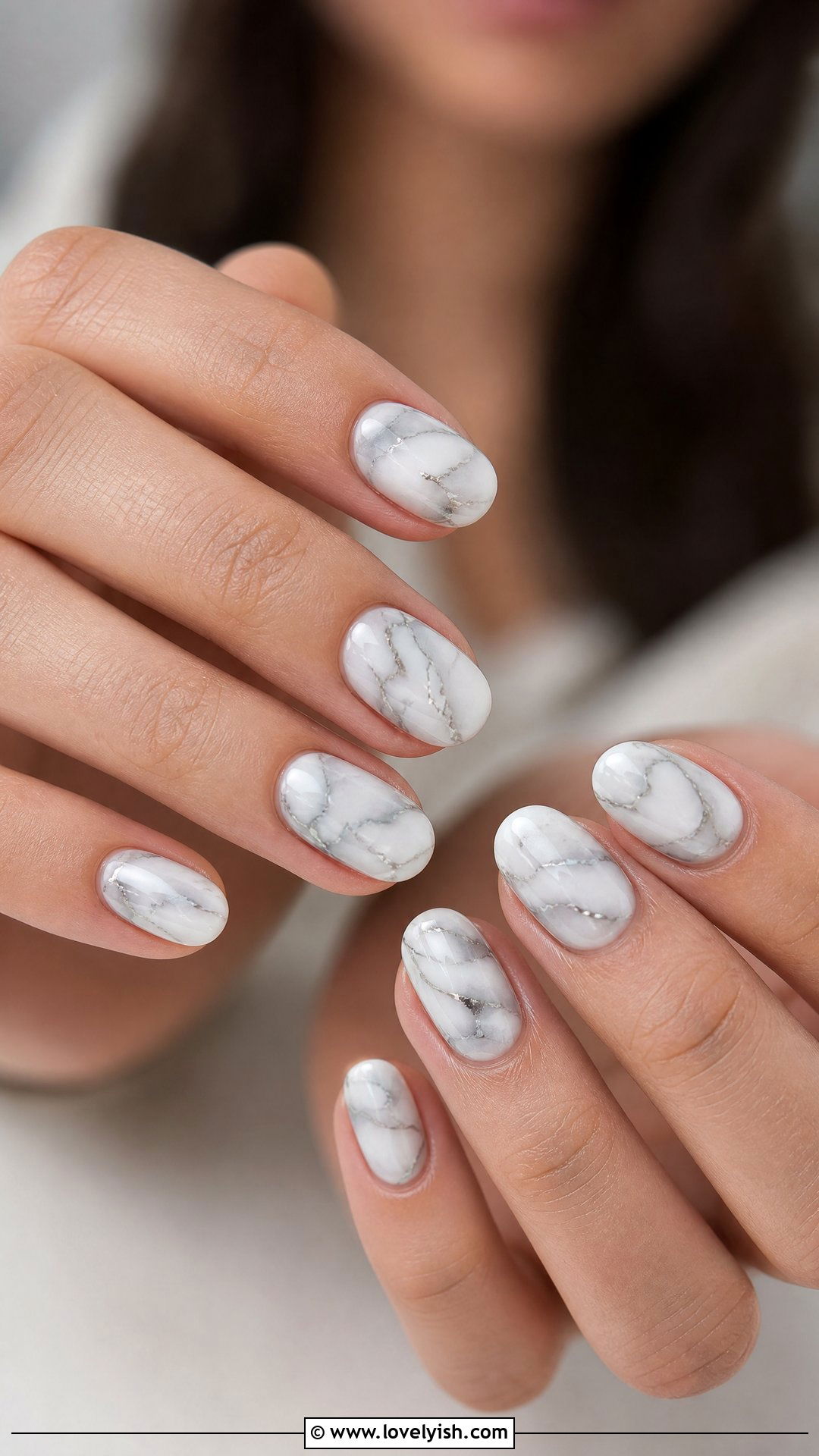 White Marble Short Oval Nails - 50 short oval nails - 50 short oval nails