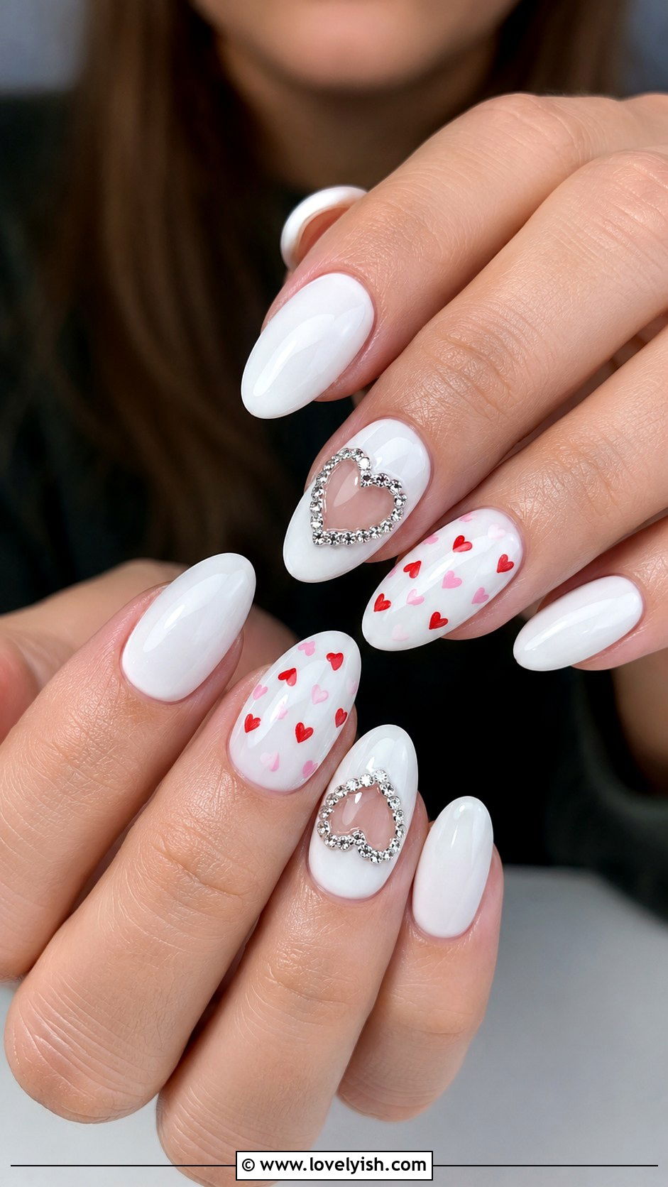 White Nail Design With Hearts - 50 white nails - 50 white nails