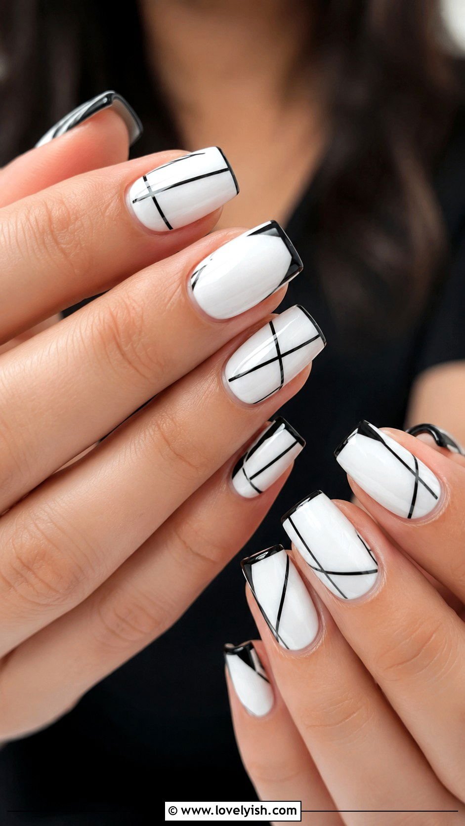 White Nail Designs With Black Accents - 50 white nails - 50 white nails
