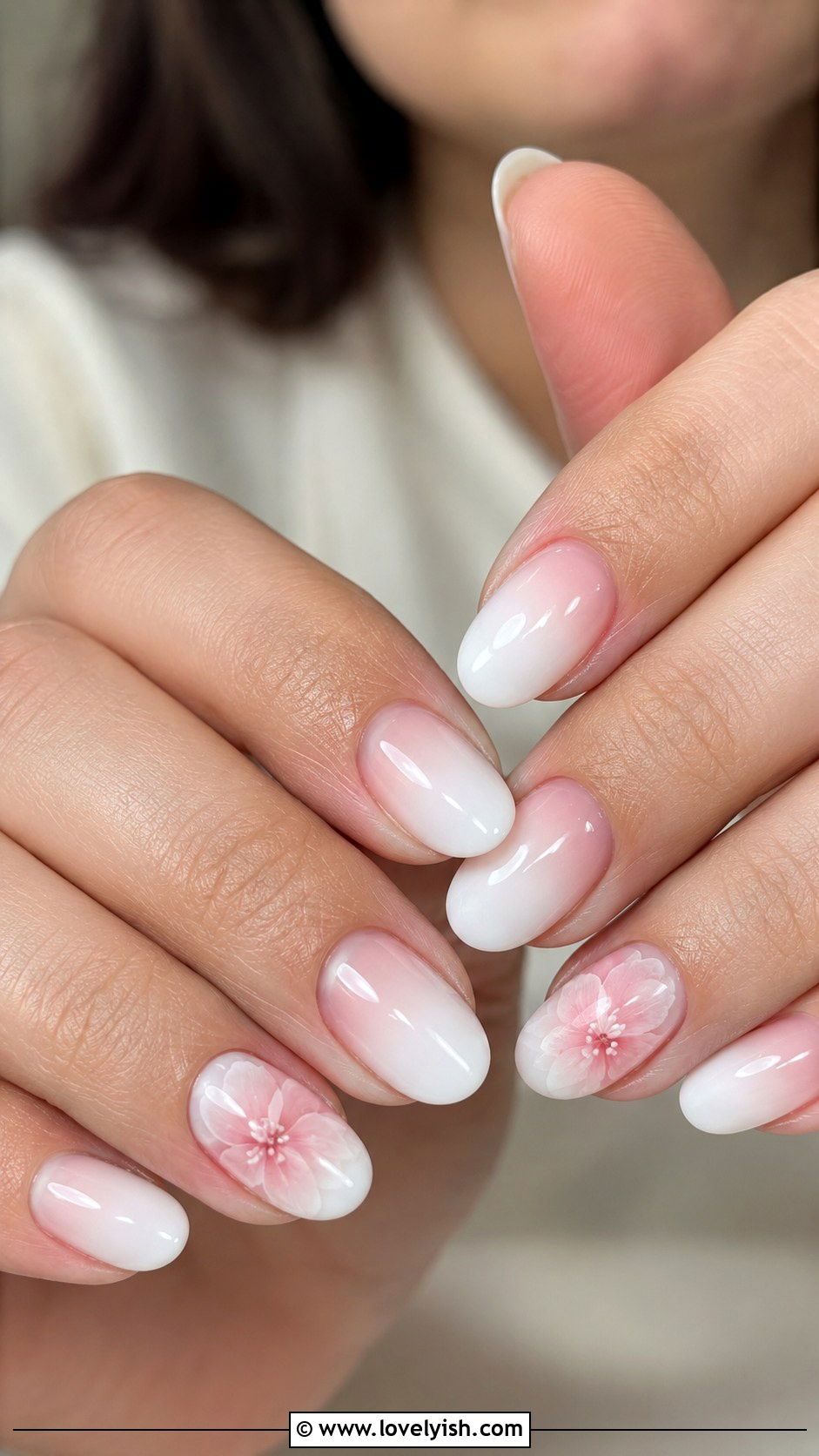 White Nails With Blooming Gel Flowers - 50 white nails - 50 white nails