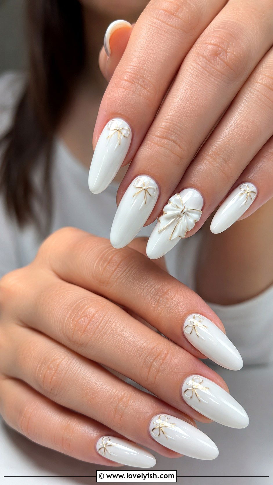 White Nails With Bow Details - 50 white nails - 50 white nails