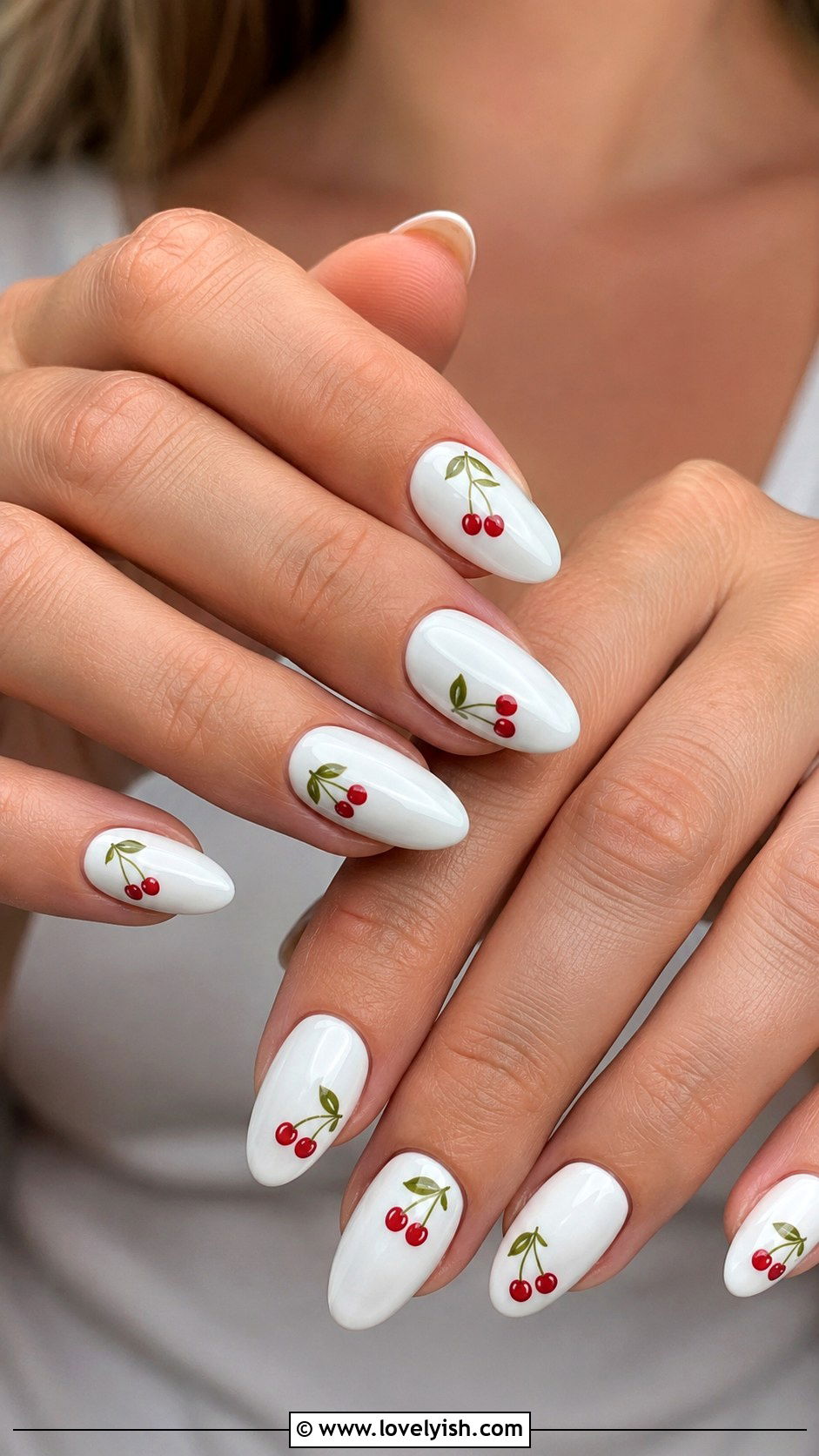 White Nails With Cherry Accents - 50 white nails - 50 white nails