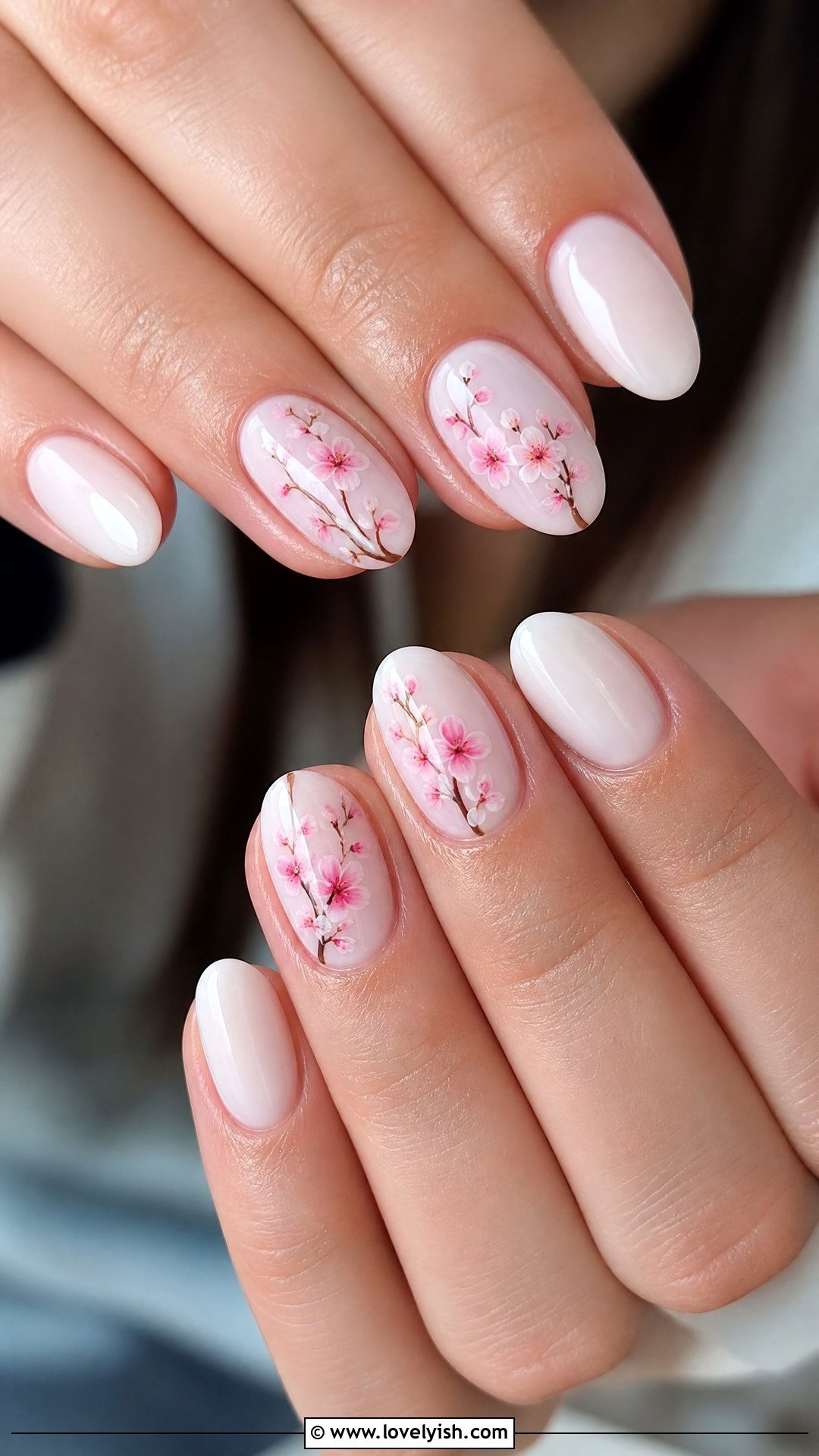White Nails With Cherry Blossom - 50 dainty nails - 50 dainty nails