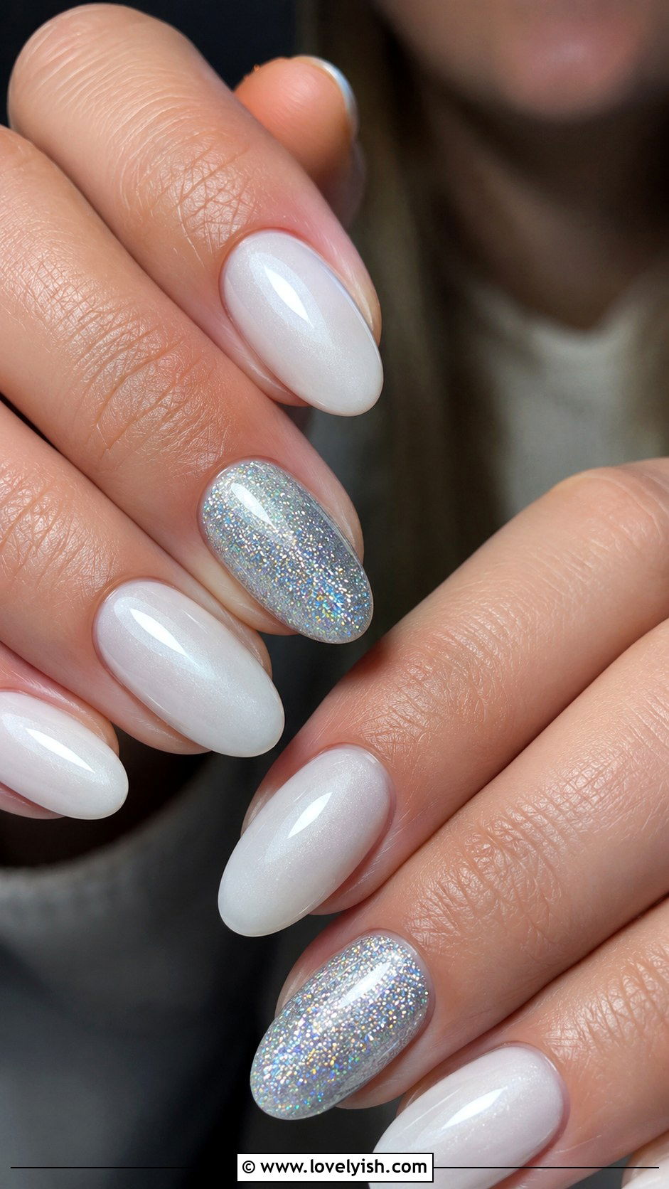 White Nails With Glitter Accents - 50 white nails - 50 white nails
