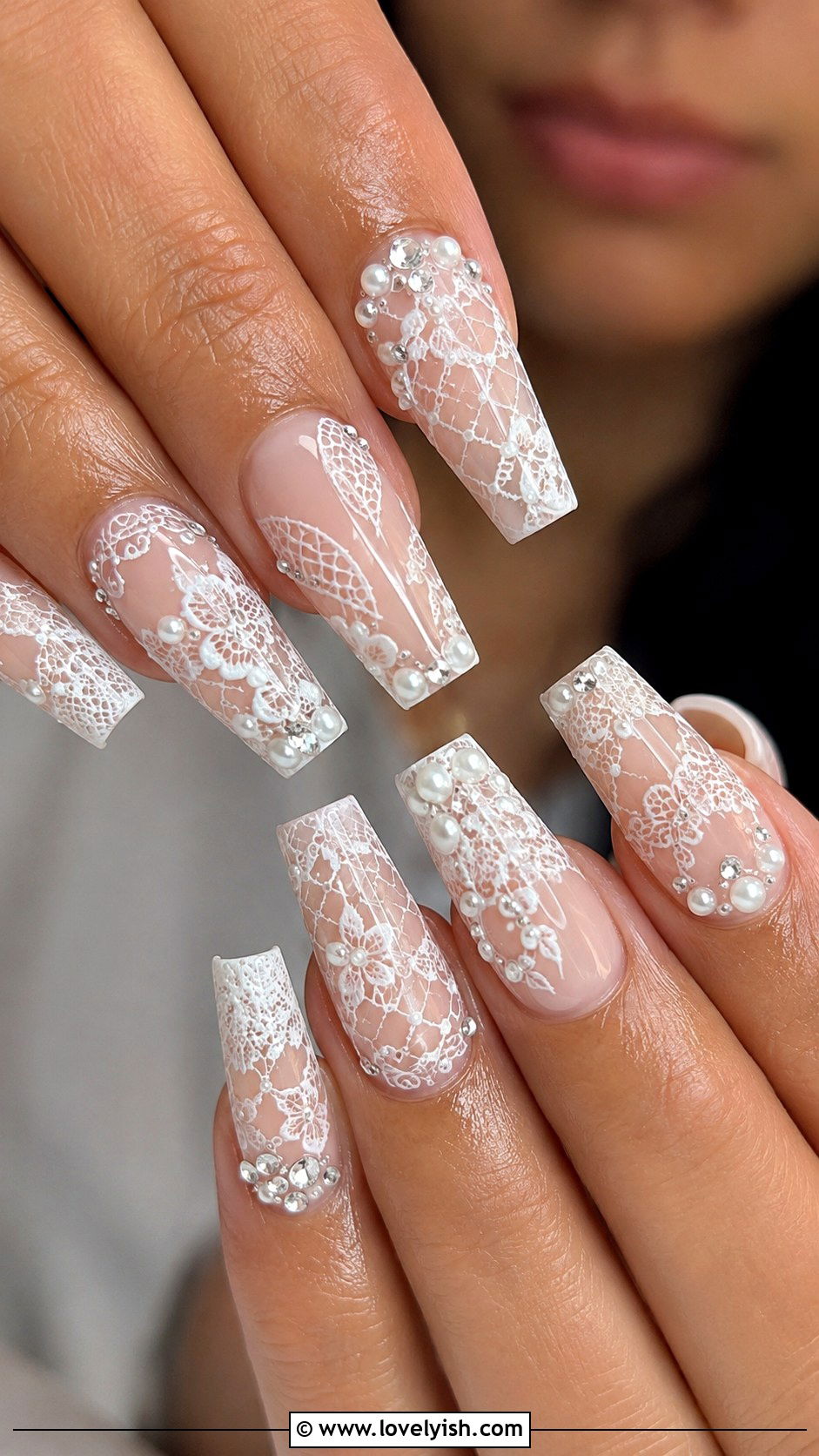 White Nails With Lace Details - 50 white nails - 50 white nails