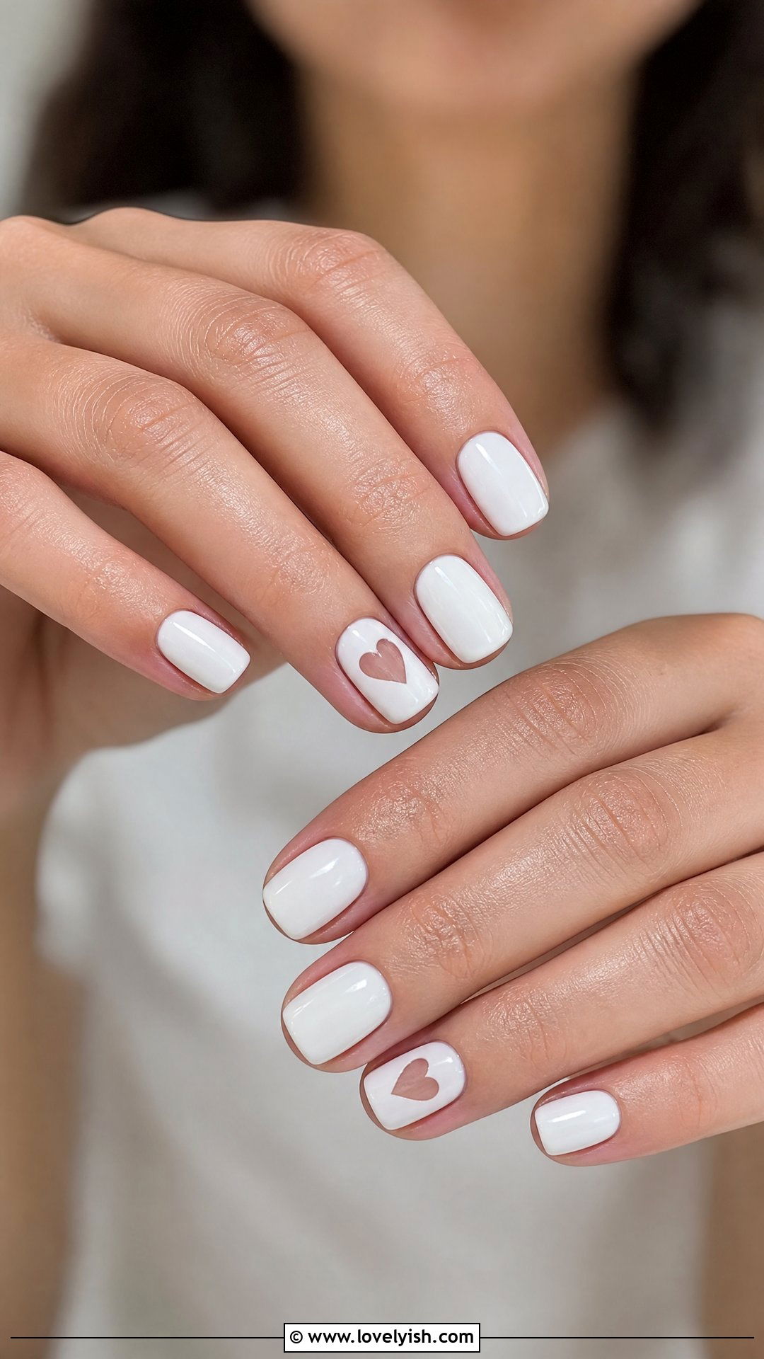 White Nails With Negative Space Heart - 50 dainty nails - 50 dainty nails