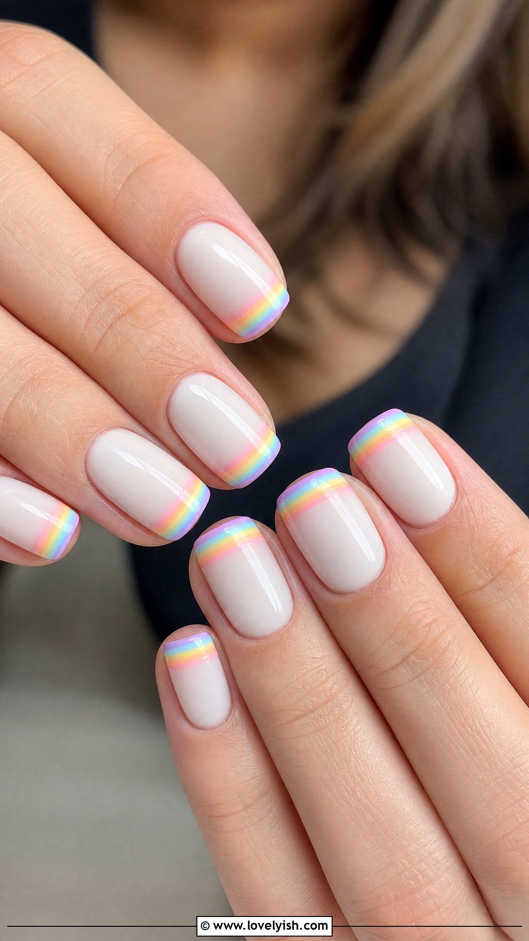 White Nails With Pastel Rainbow Tips - 50 dainty nails - 50 dainty nails