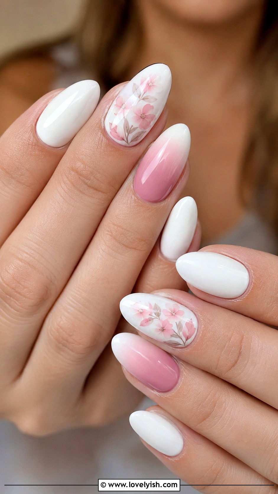 White Nails With Pink Accents - 50 white nails - 50 white nails