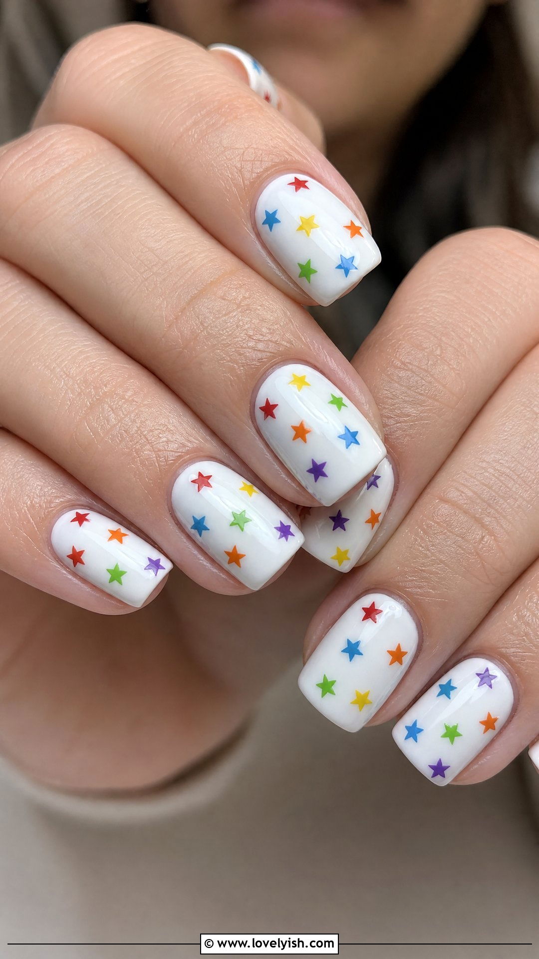 White Nails With Rainbow Stars - 50 star nails - 50 star nails