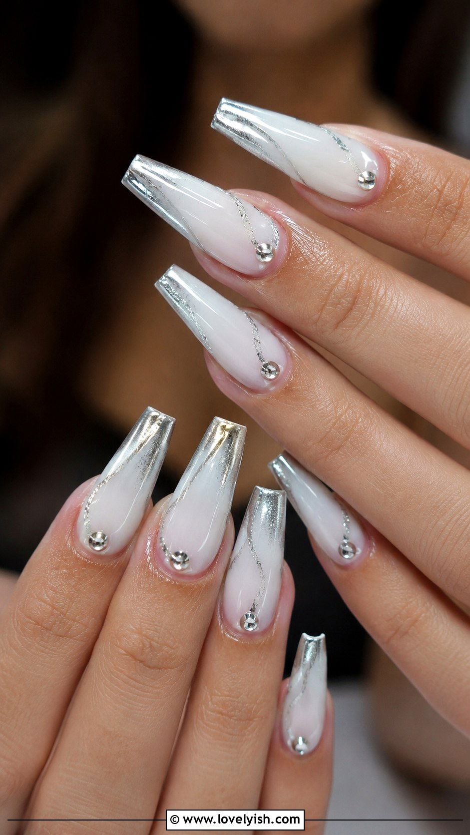 White Nails With Silver Accents - 50 white nails - 50 white nails