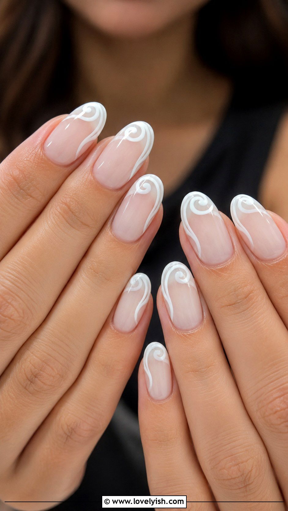 White Nails With Swirly French Tips - 50 white nails - 50 white nails